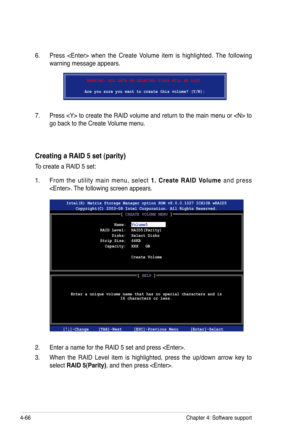 Creating a raid 5 set (parity) | Asus P5QC User Manual | Page 178 / 188