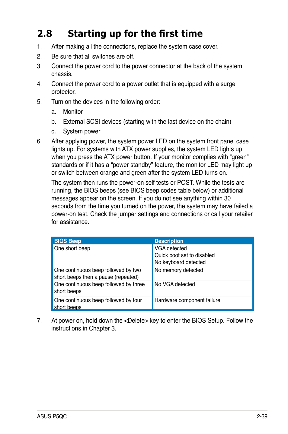 8 starting up for the first time, Starting up for the first time -39 | Asus P5QC User Manual | Page 65 / 188