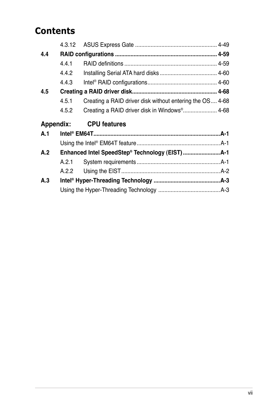 Asus P5QC User Manual | Page 7 / 188