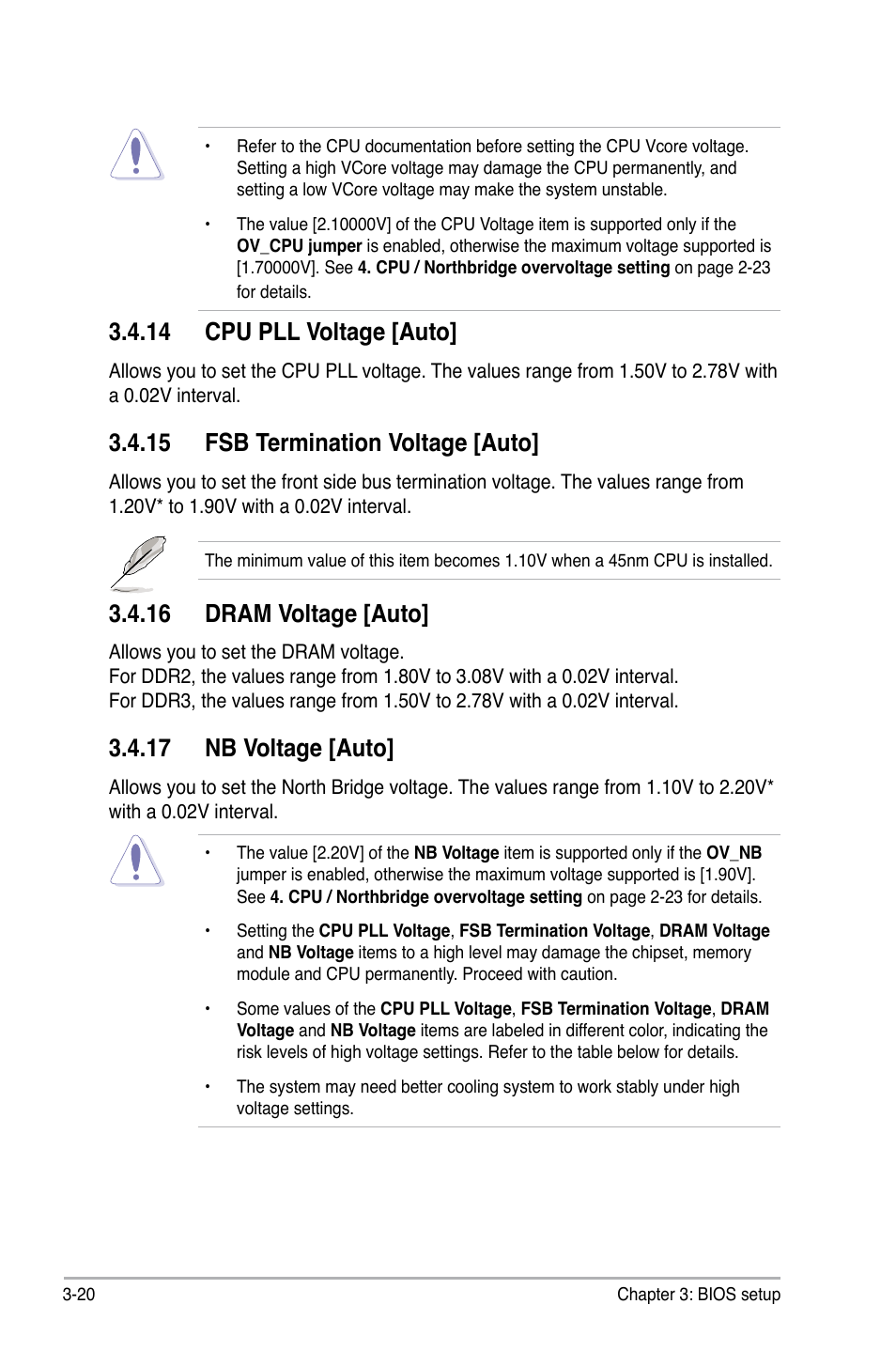 14 cpu pll voltage [auto, 15 fsb termination voltage [auto, 16 dram voltage [auto | 17 nb voltage [auto | Asus P5QC User Manual | Page 88 / 188