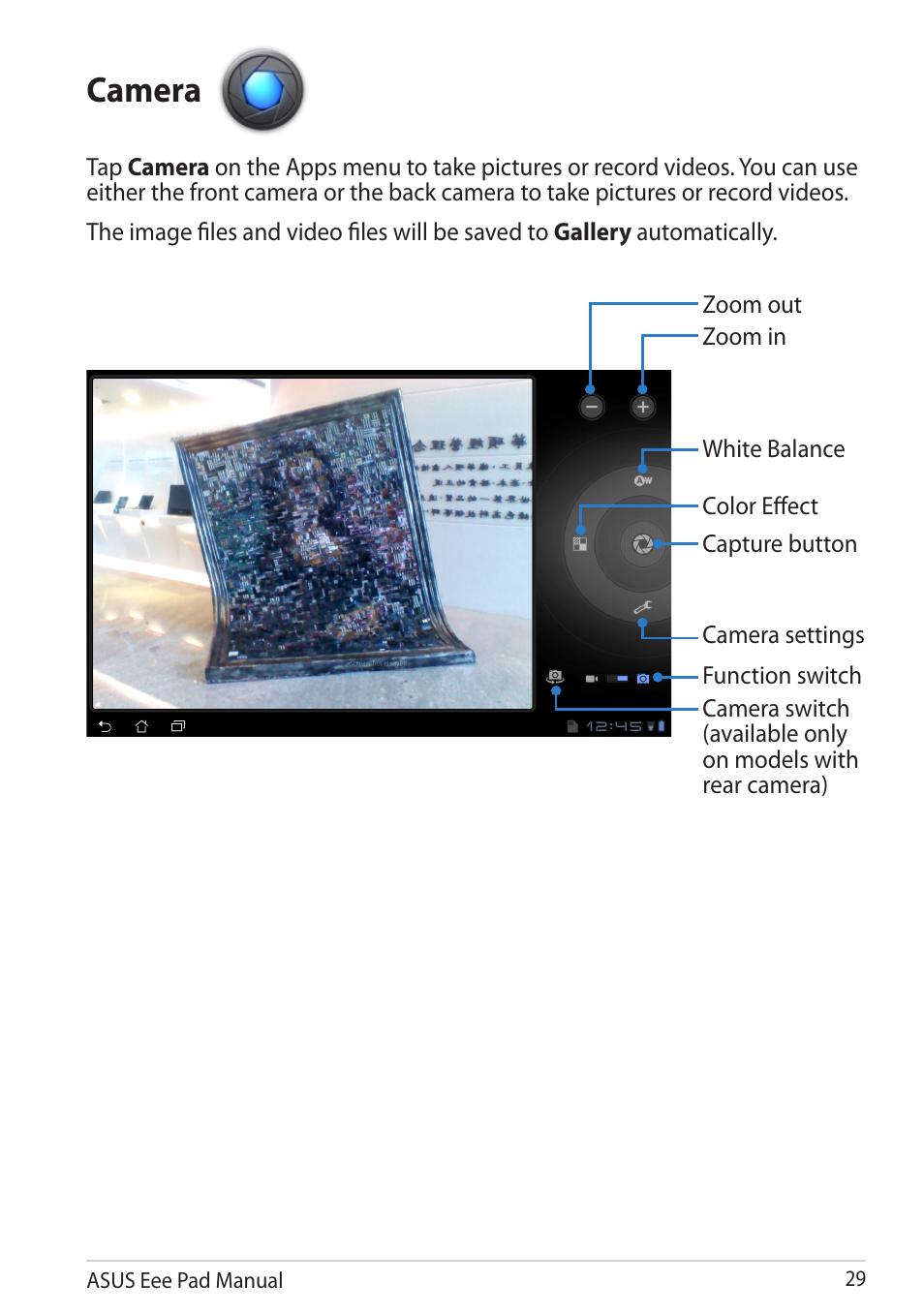 Camera | Asus Eee Pad Transformer TF101G User Manual | Page 29 / 56