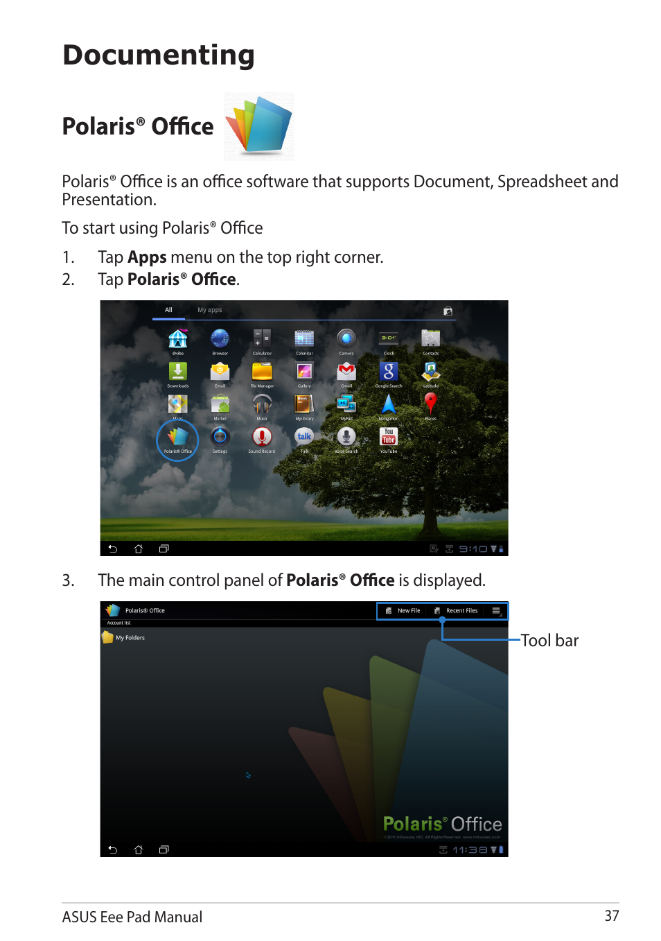 Documenting, Polaris® office | Asus Eee Pad Transformer TF101G User Manual | Page 37 / 56