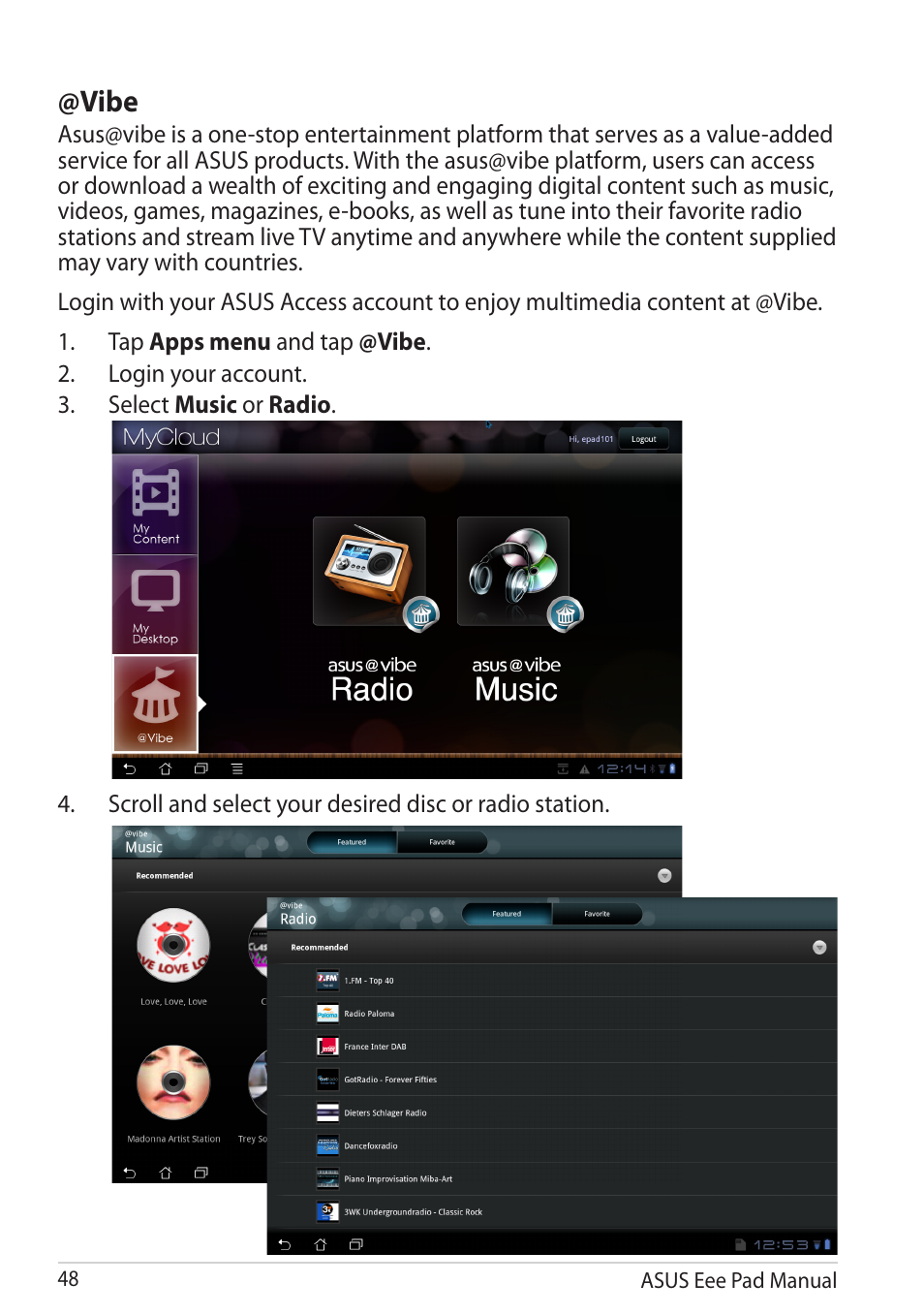 Vibe | Asus Eee Pad Transformer TF101G User Manual | Page 48 / 56