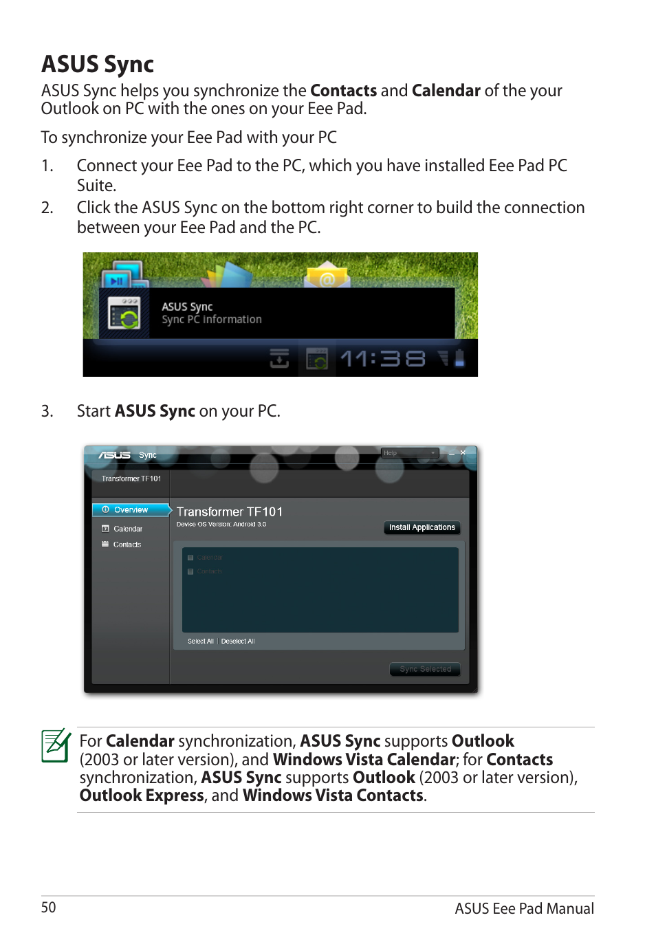 Asus sync | Asus Eee Pad Transformer TF101G User Manual | Page 50 / 56