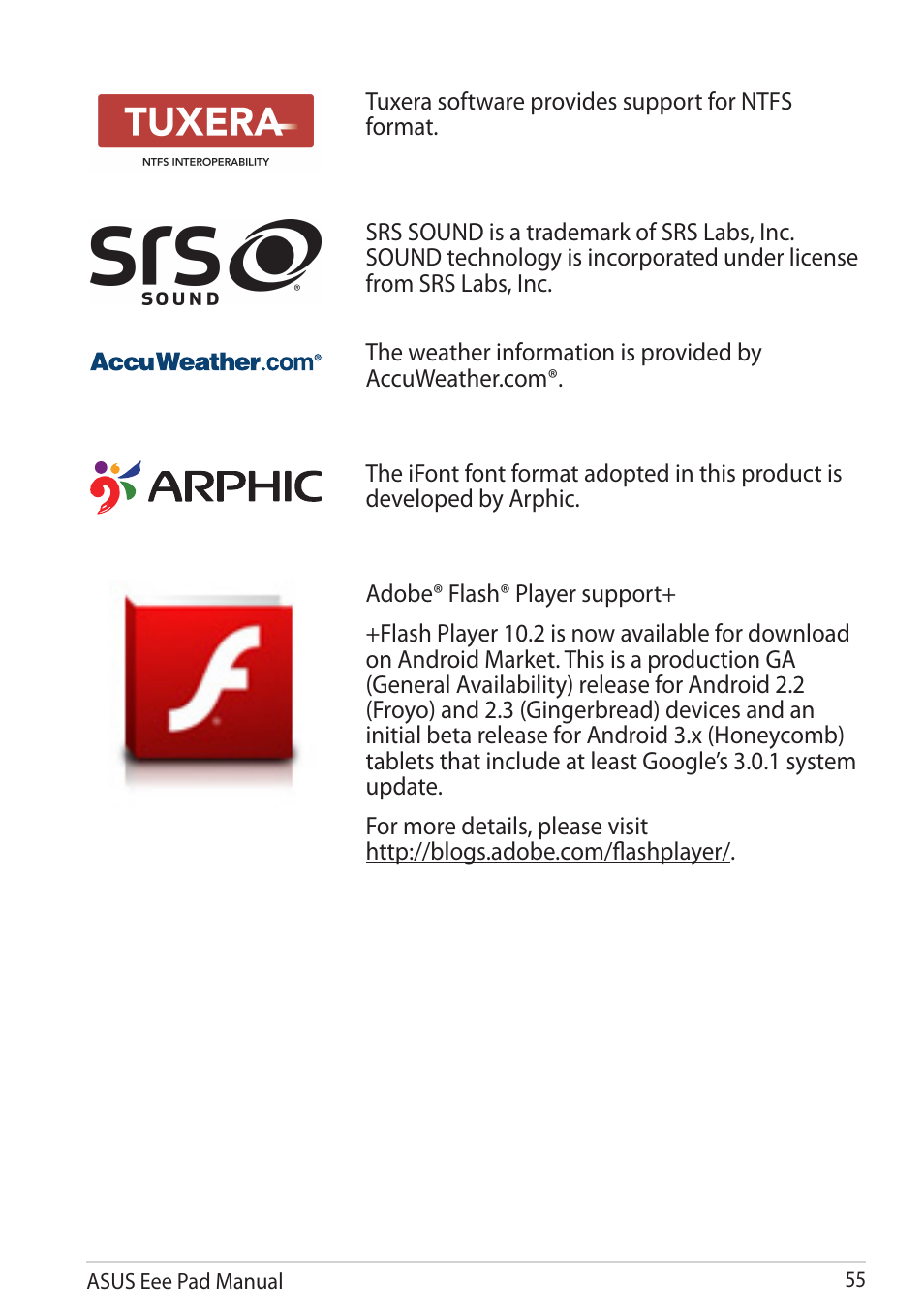 Asus Eee Pad Transformer TF101G User Manual | Page 55 / 56