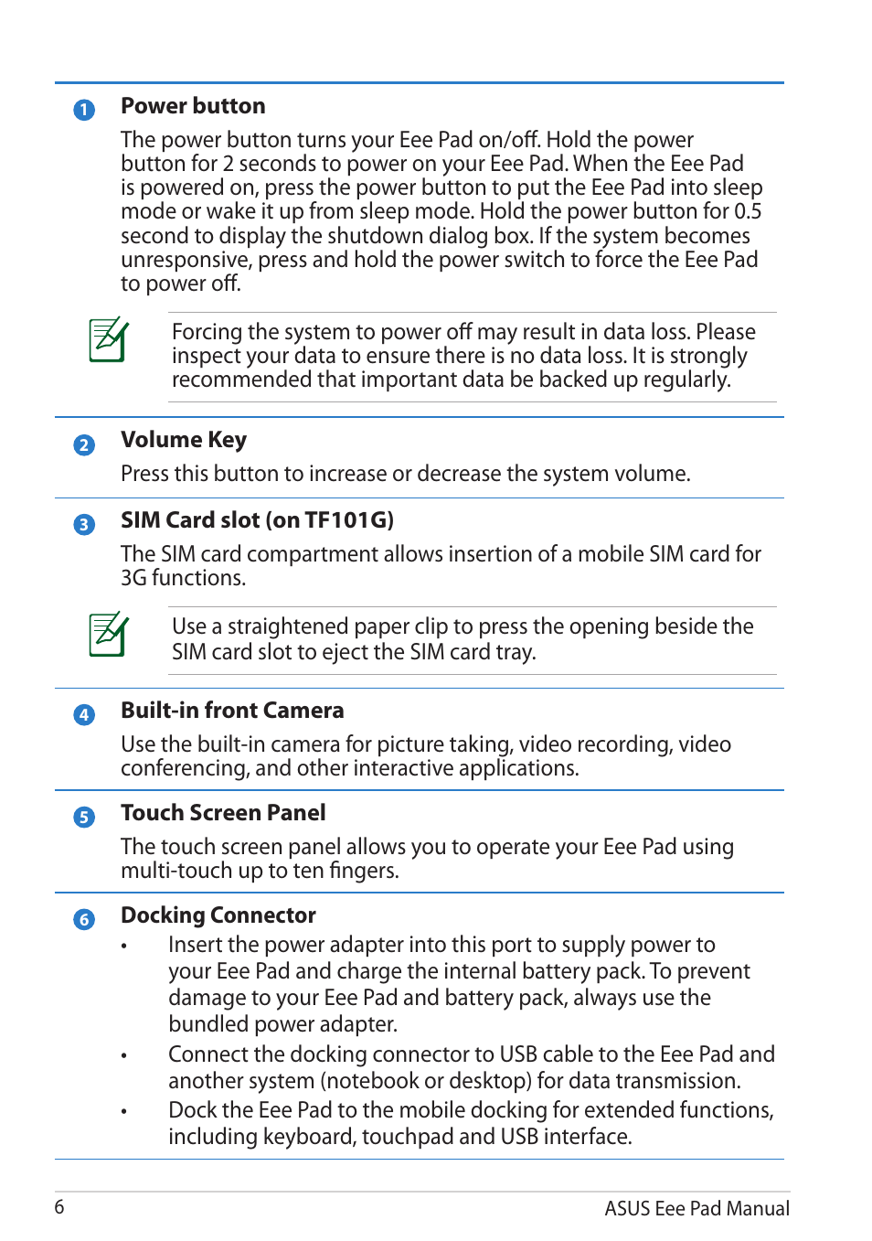 Asus Eee Pad Transformer TF101G User Manual | Page 6 / 56