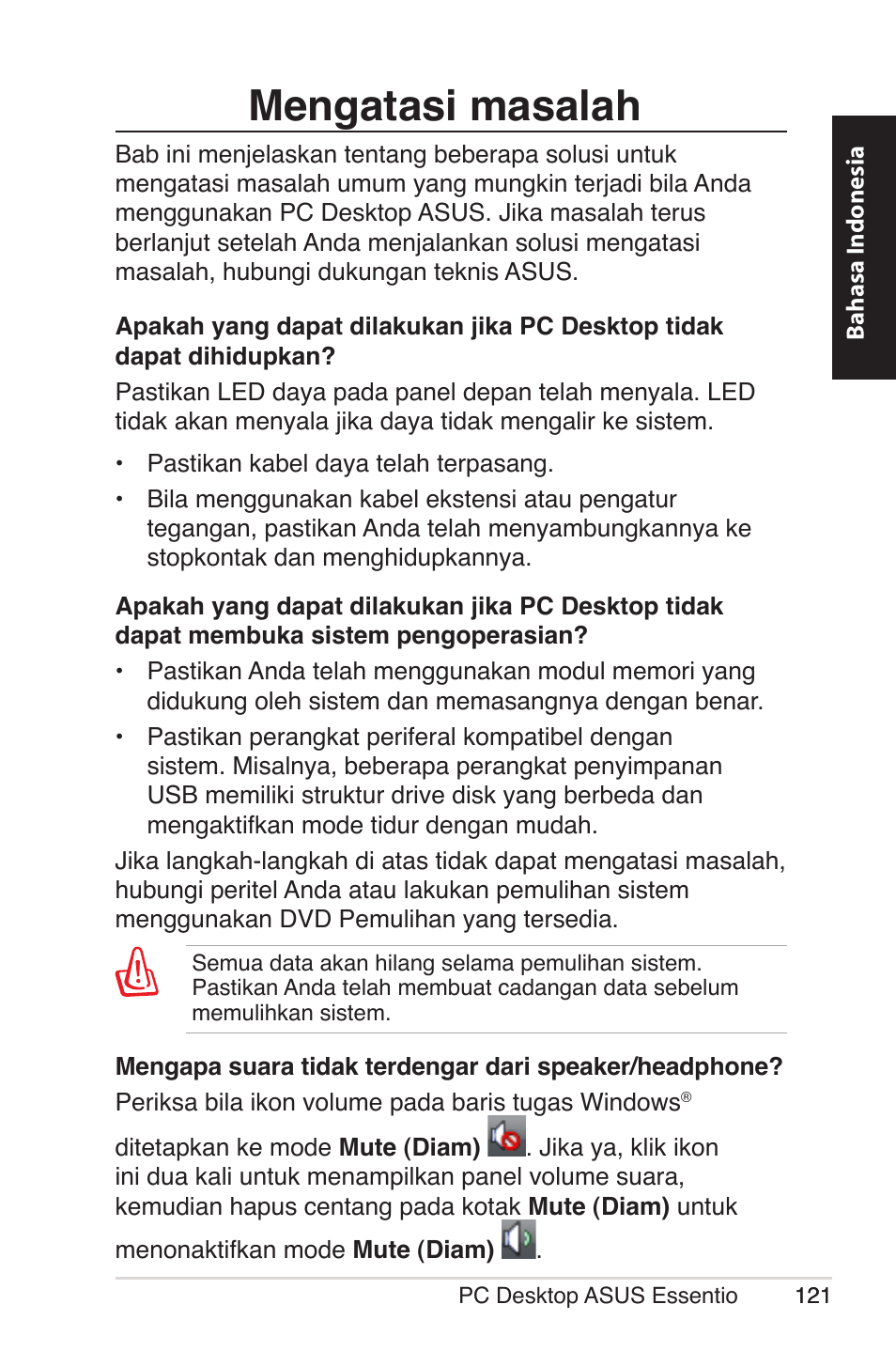 Mengatasi masalah | Asus CM5570 User Manual | Page 121 / 122