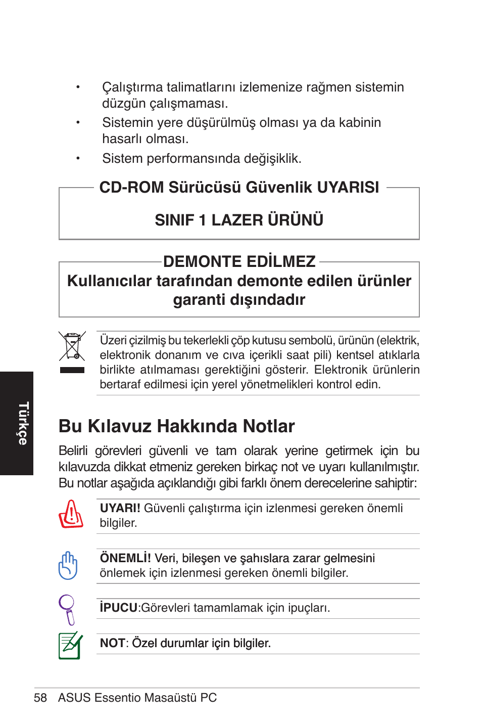 Bu kılavuz hakkında notlar | Asus CM5570 User Manual | Page 58 / 122