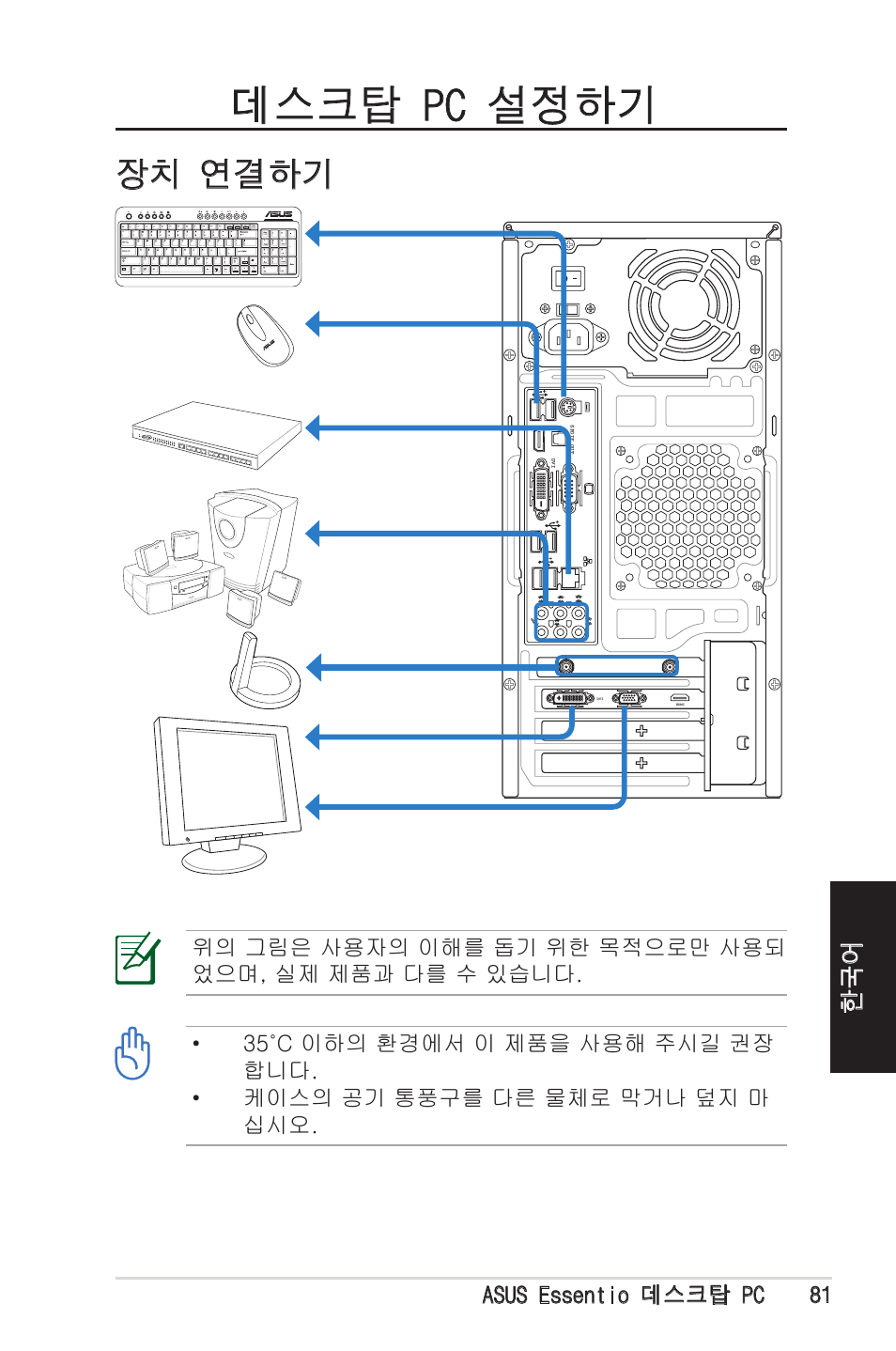 데스크탑 pc 설정하기, 장치 연결하기 | Asus CM5570 User Manual | Page 81 / 122