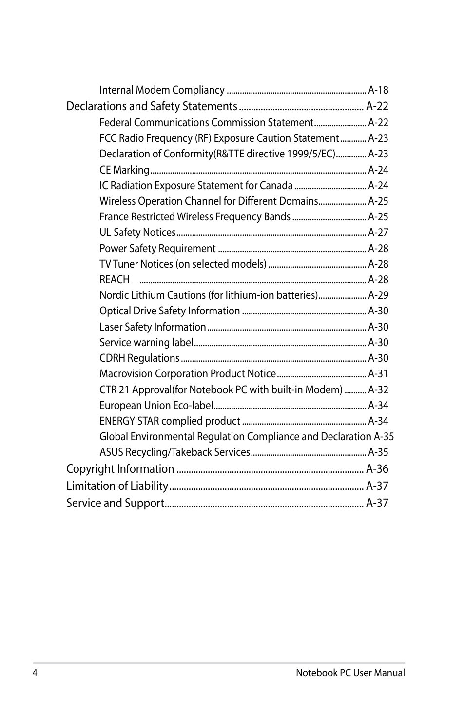 Asus B53S User Manual | Page 4 / 126