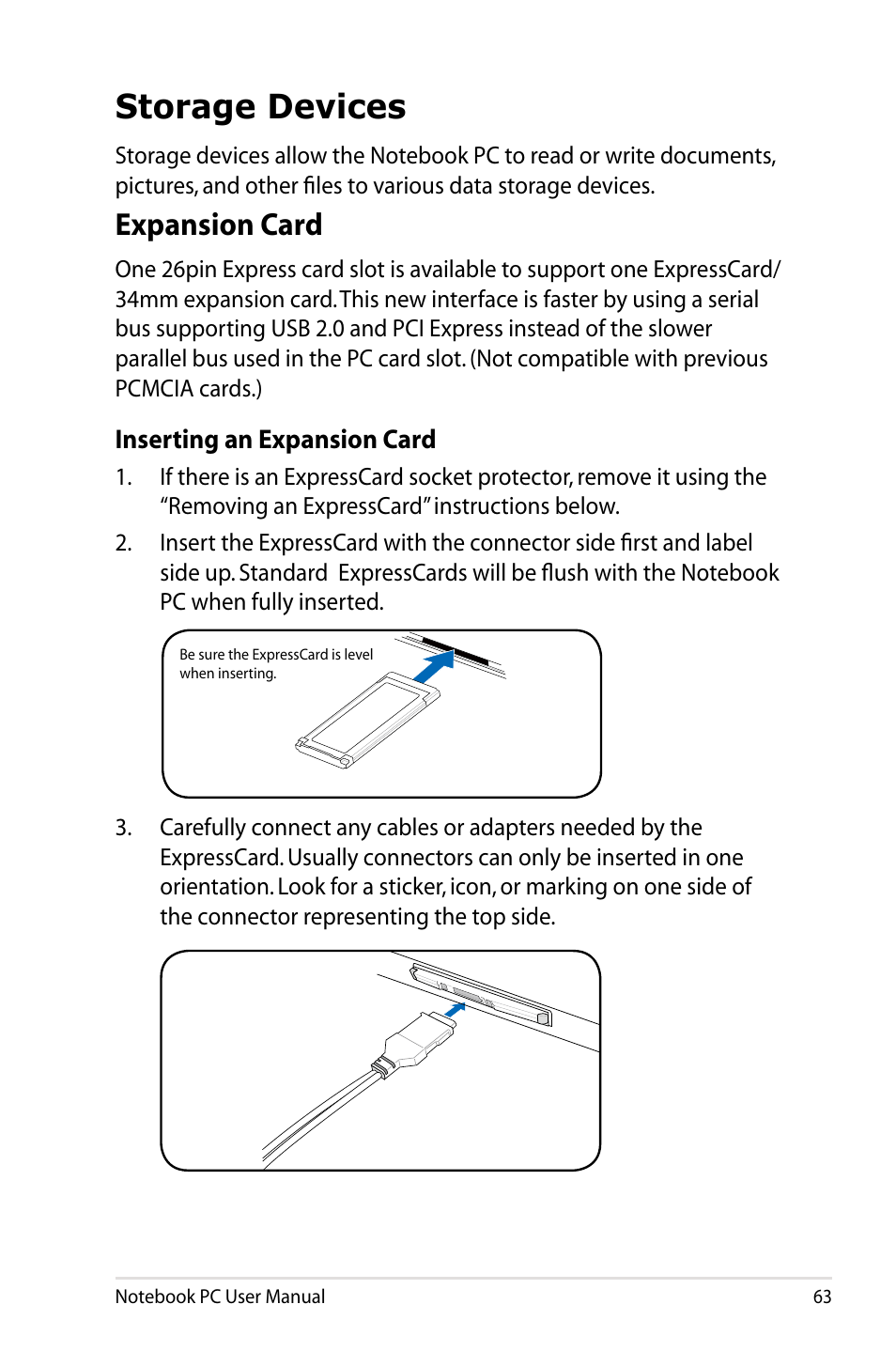 Storage devices, Expansion card | Asus B53S User Manual | Page 63 / 126