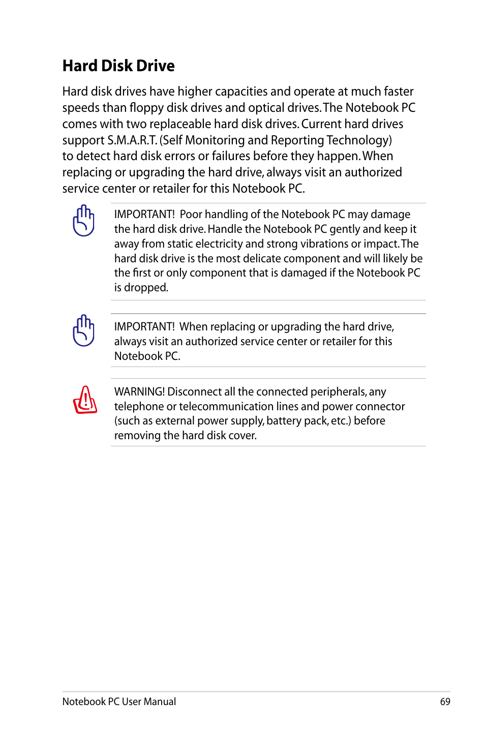 Hard disk drive | Asus B53S User Manual | Page 69 / 126