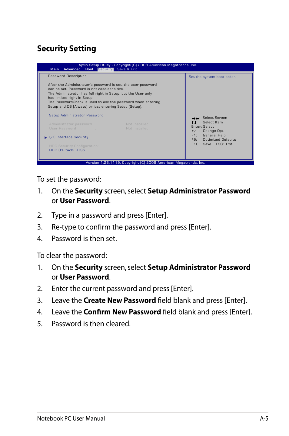 Security setting | Asus B53S User Manual | Page 91 / 126