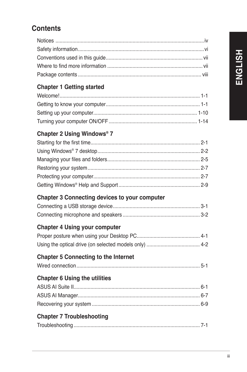 En g lis h en g li sh | Asus BP6230 User Manual | Page 3 / 62