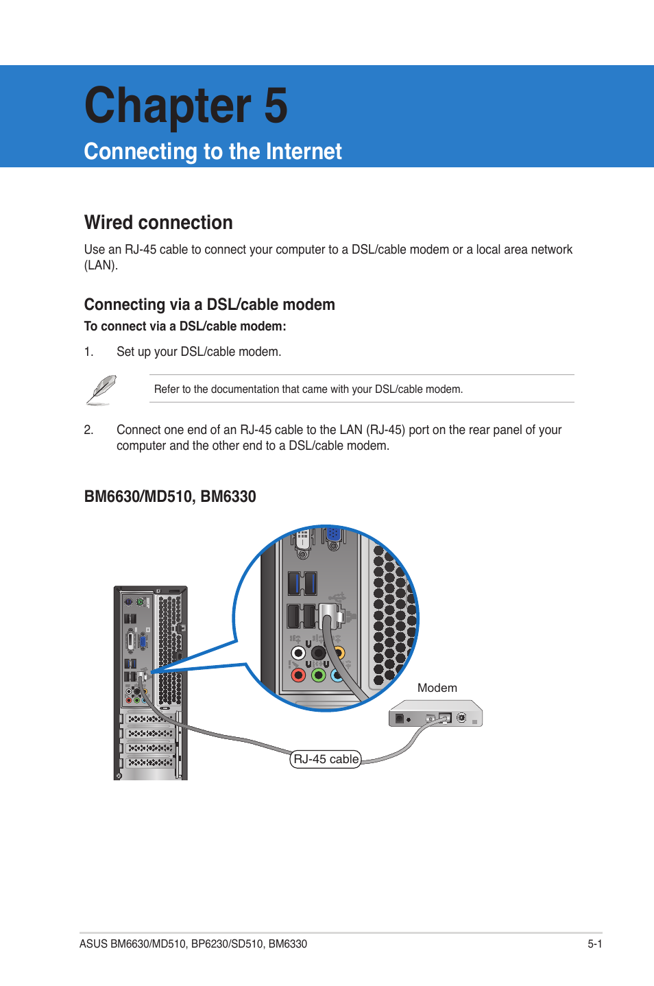 Chapter 5, Connecting to the internet, Wired connection | Asus BP6230 User Manual | Page 41 / 62