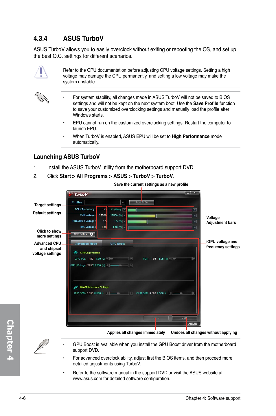 4 asus turbov, Asus turbov -6, Chapter 4 | Launching asus turbov | Asus P7H55D-M EVO User Manual | Page 108 / 116