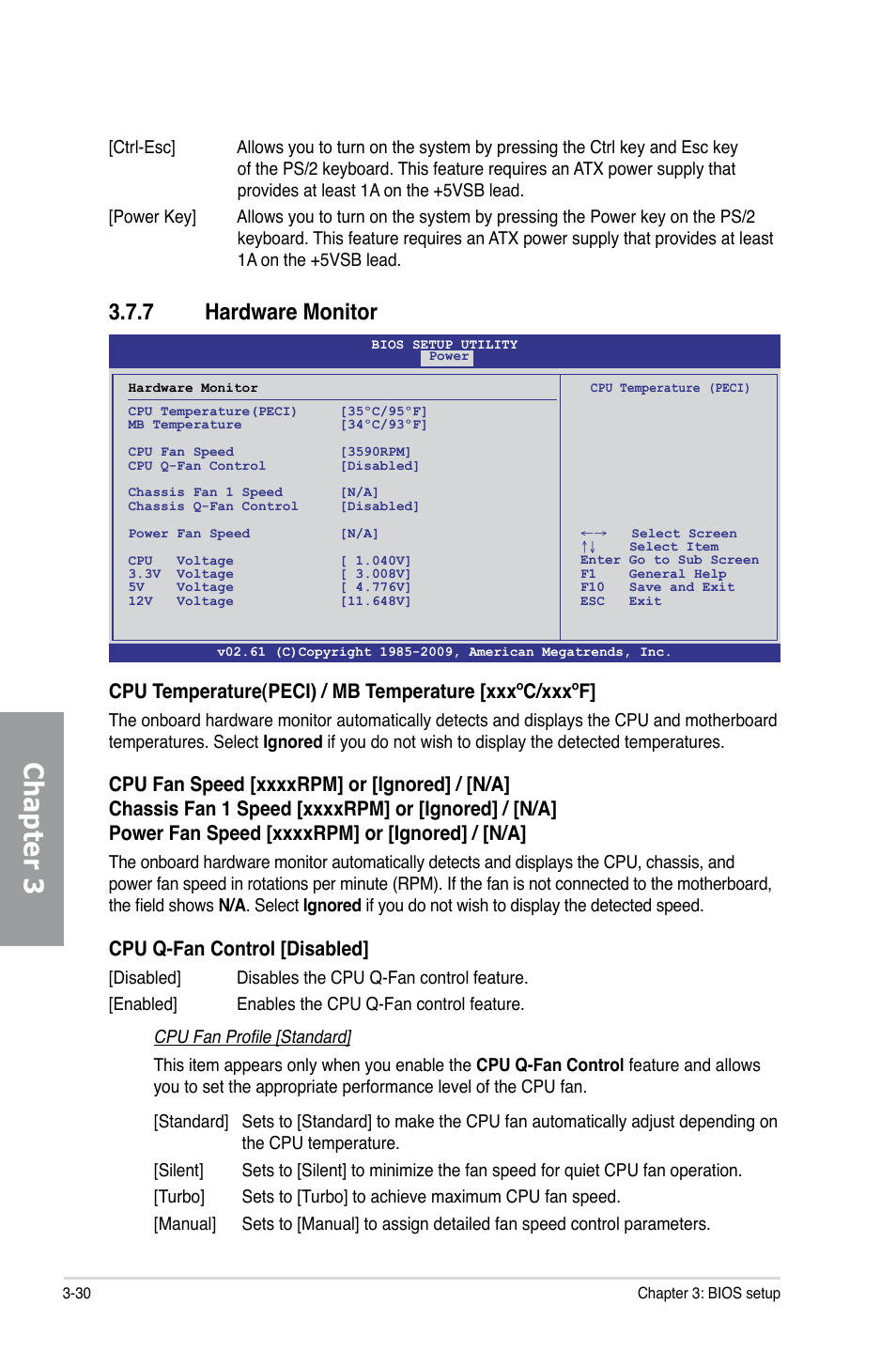 7 hardware monitor, Hardware monitor -30, Chapter 3 | Cpu q-fan control [disabled | Asus P7H55D-M EVO User Manual | Page 92 / 116