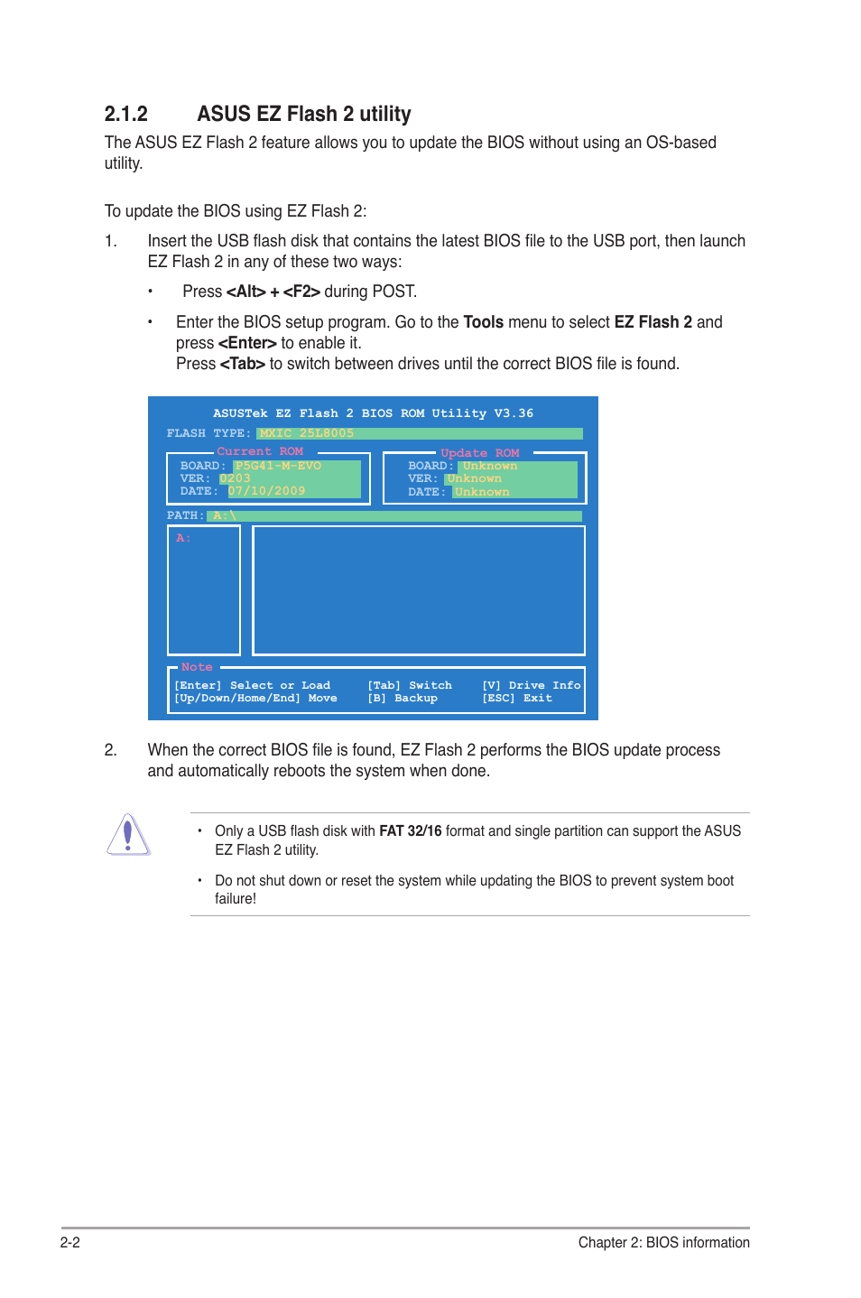 2 asus ez flash 2 utility, Asus ez flash 2 utility -2 | Asus P5G41-M EVO User Manual | Page 30 / 44