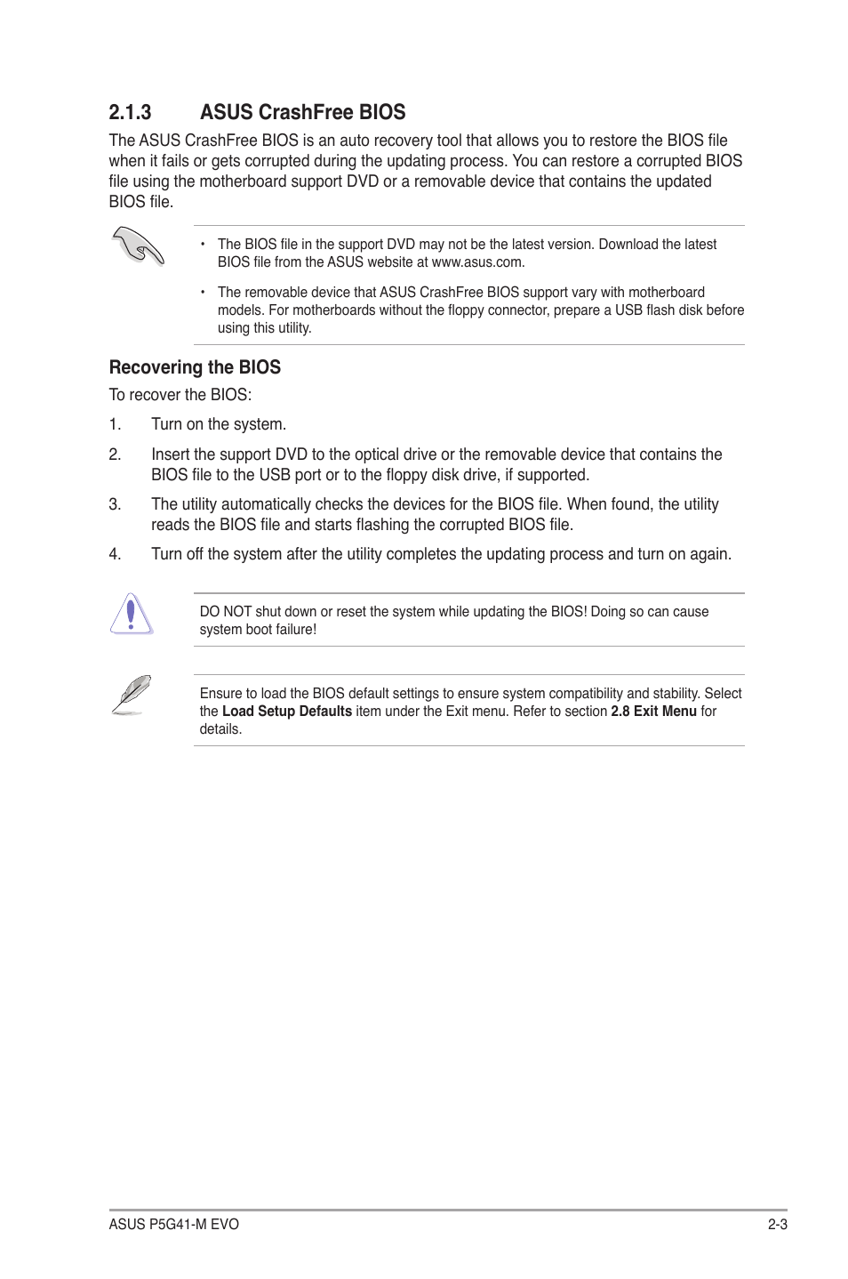3 asus crashfree bios, Asus crashfree bios -3 | Asus P5G41-M EVO User Manual | Page 31 / 44
