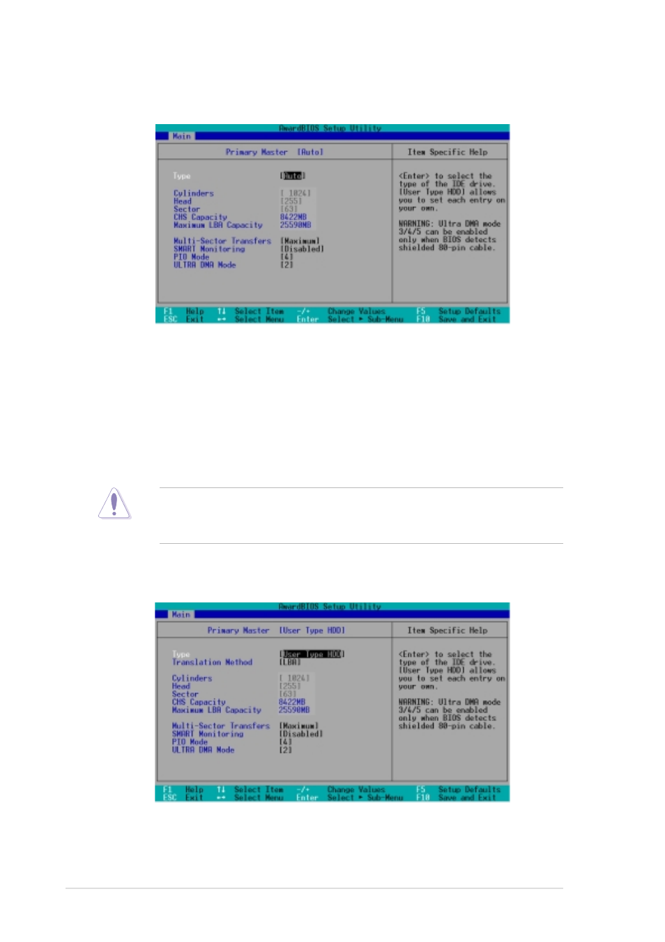 1 primary and secondary master/slave | Asus P4PE-X/TE User Manual | Page 44 / 68