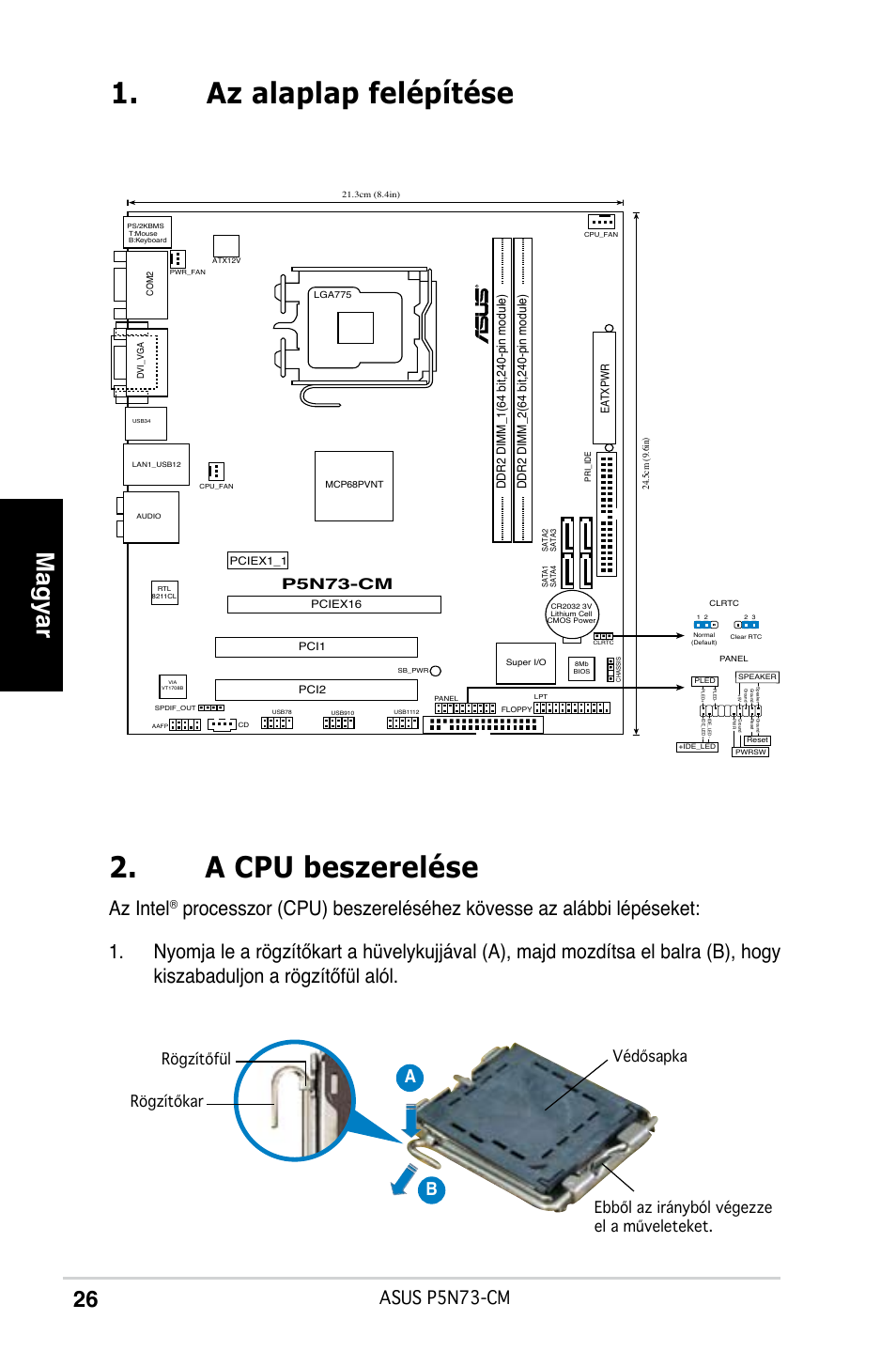 Az alaplap felépítése 2. a cpu beszerelése, Magyar, Az intel | Asus p5n73-cm, Ab b, Pn-cm | Asus P5N73-CM User Manual | Page 26 / 38