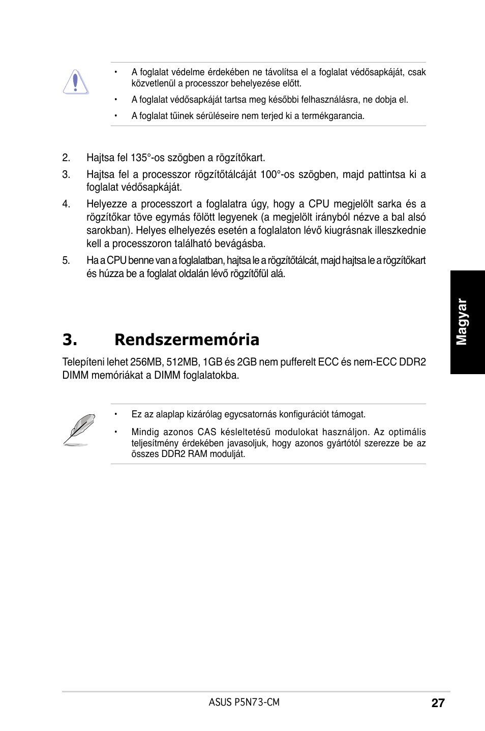 Rendszermemória, Magyar | Asus P5N73-CM User Manual | Page 27 / 38