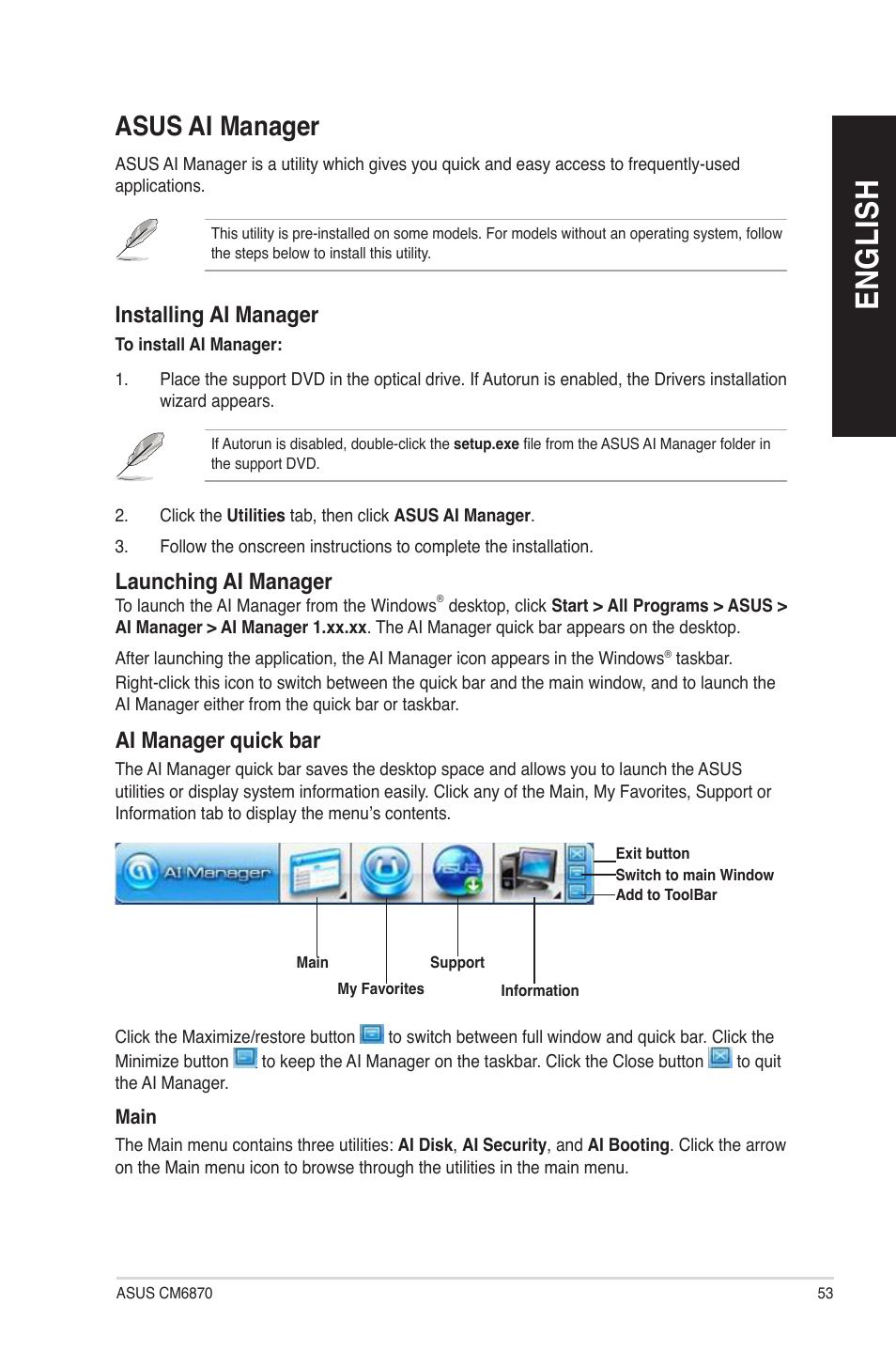 Asus ai manager, En gl is h en gl is h | Asus CM6870 User Manual | Page 53 / 70