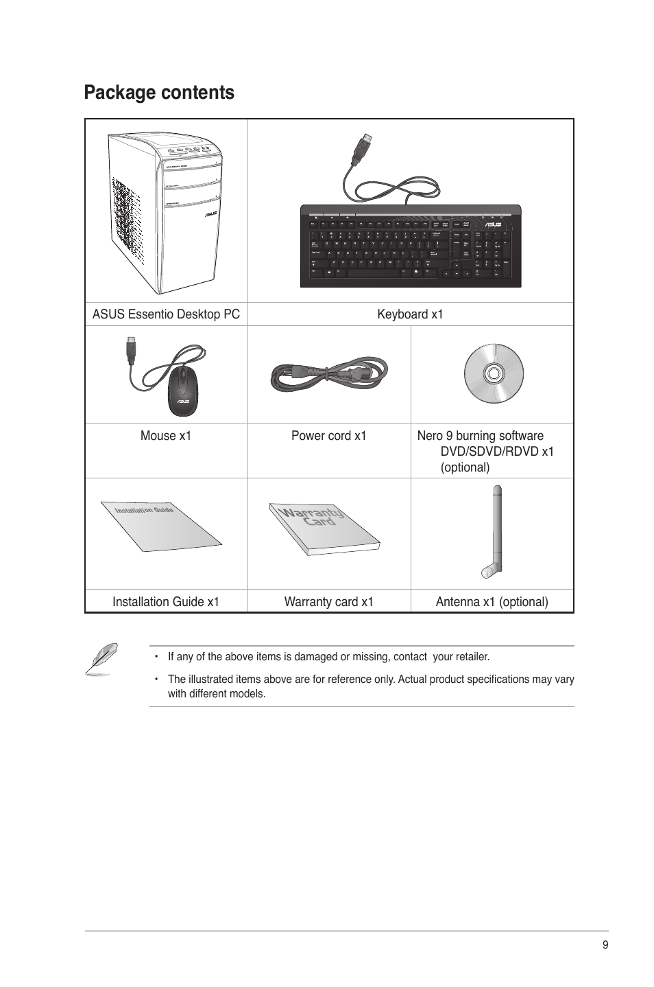 Package contents | Asus CM6870 User Manual | Page 9 / 70