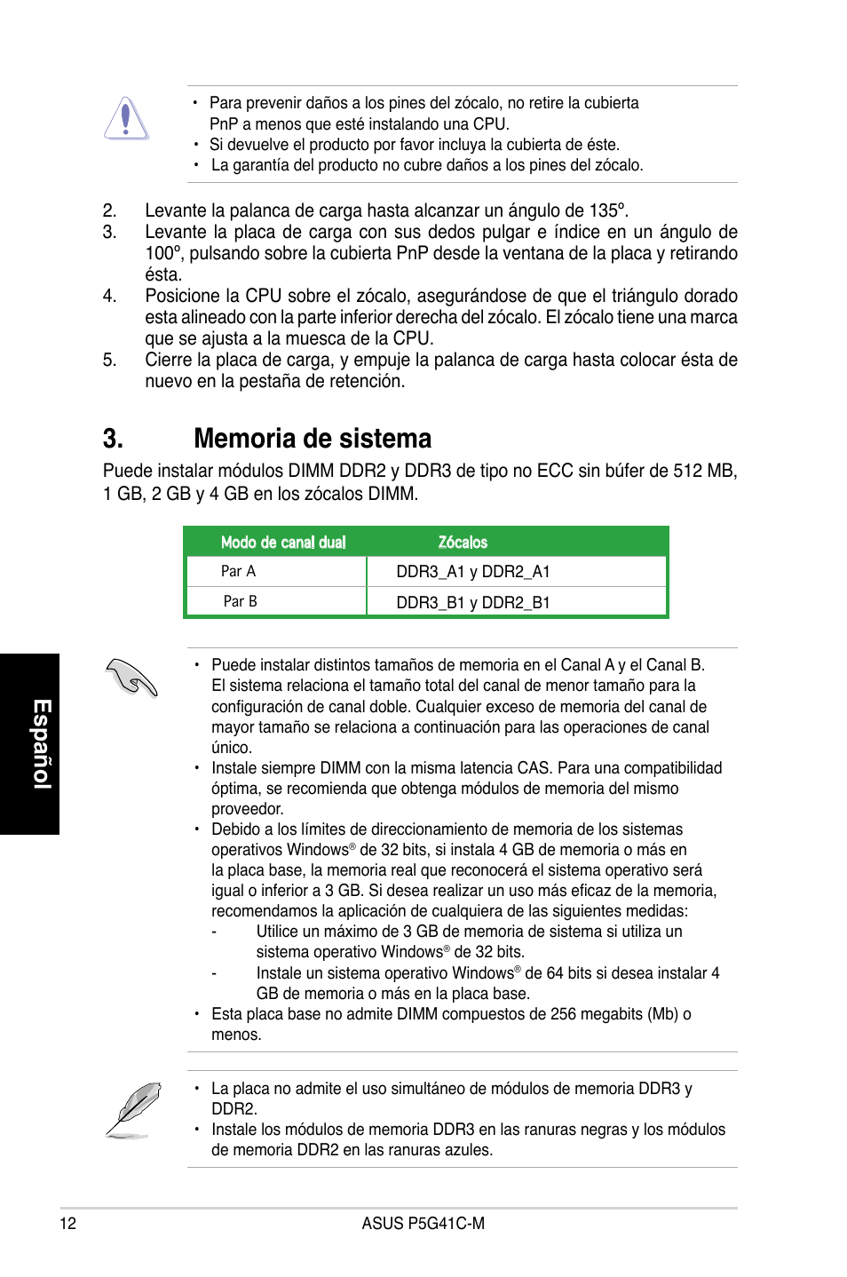 Español | Asus P5G41C-M User Manual | Page 12 / 41