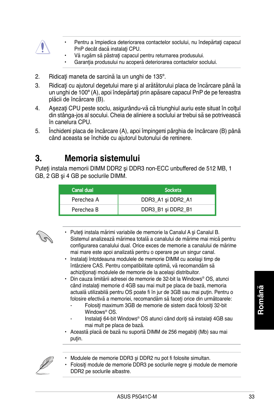 Română | Asus P5G41C-M User Manual | Page 33 / 41