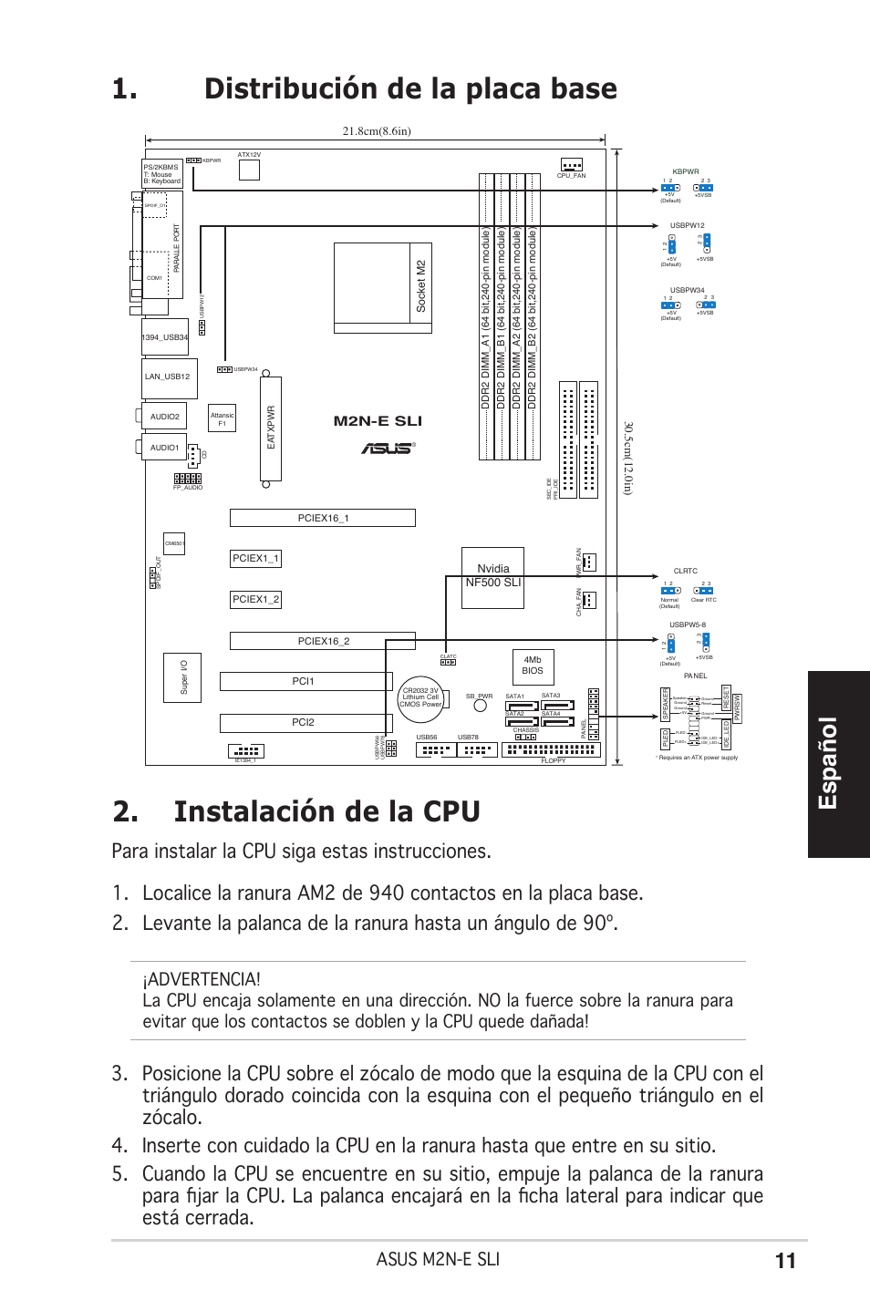 Español, Asus m2n-e sli, M2n-e sli | Socket m2, Nvidia nf500 sli | Asus M2N-E SLI User Manual | Page 11 / 38