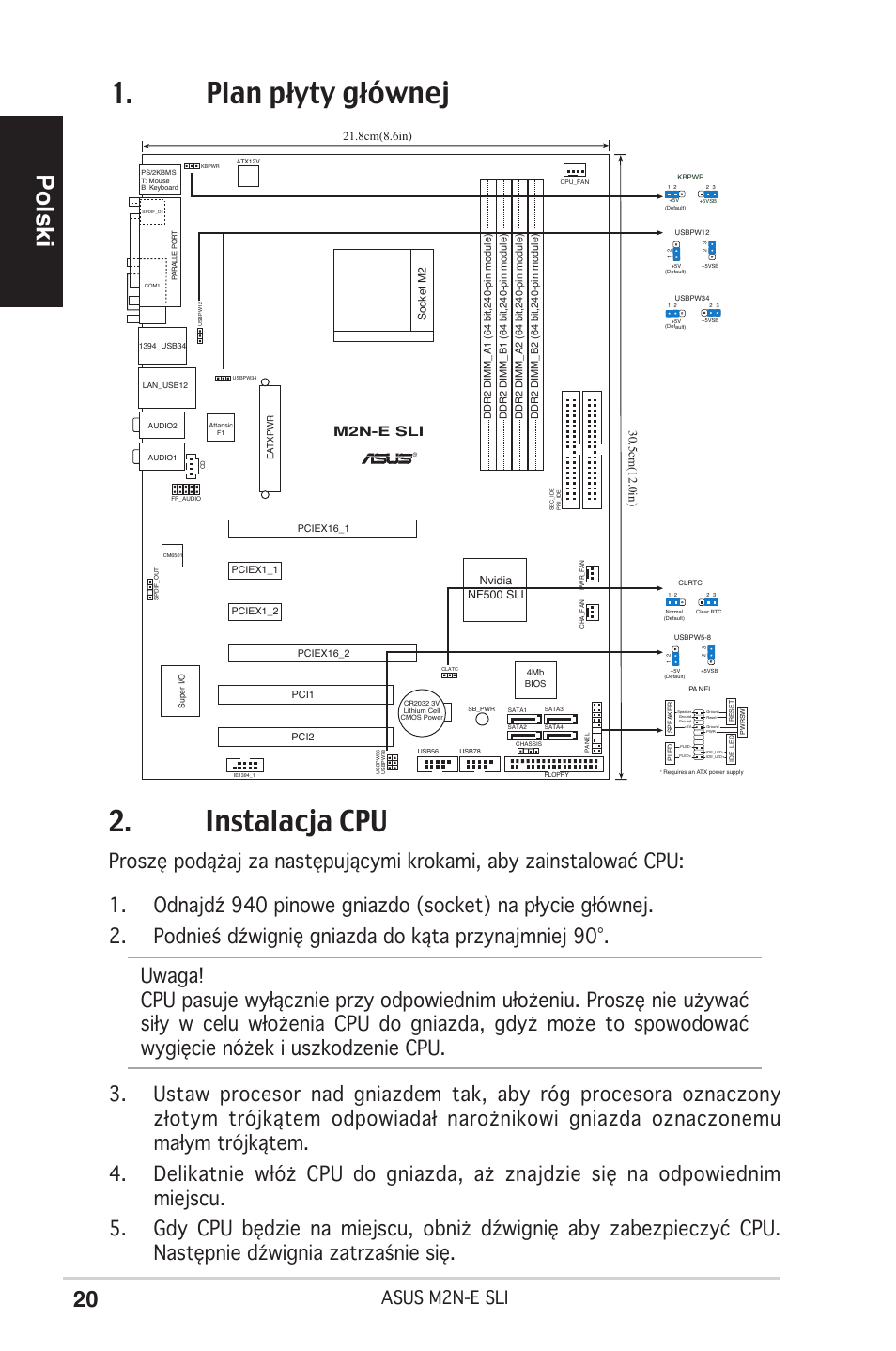 Instalacja cpu, Plan płyty głównej, Polski | Asus m2n-e sli, M2n-e sli | Asus M2N-E SLI User Manual | Page 20 / 38