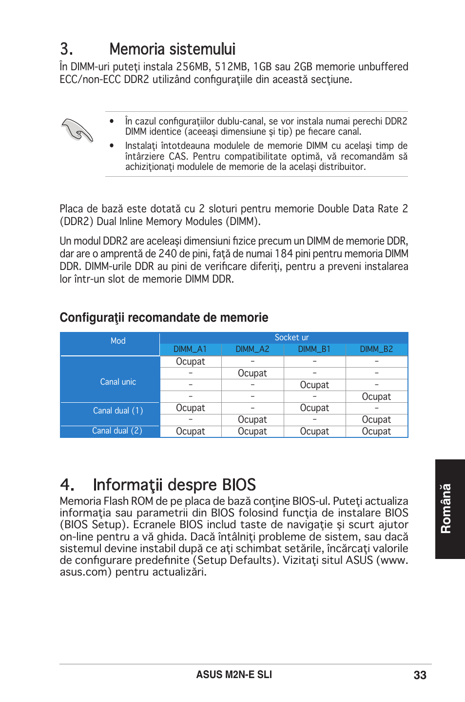 Informaţii despre bios | Asus M2N-E SLI User Manual | Page 33 / 38