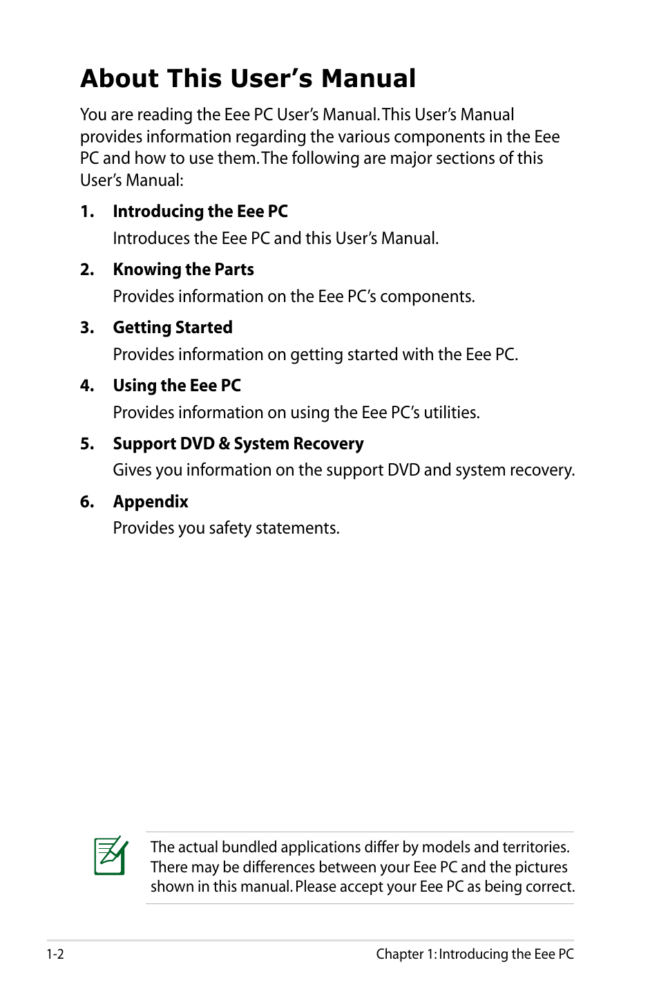 About this user’s manual | Asus Eee PC 900HA/XP User Manual | Page 6 / 76