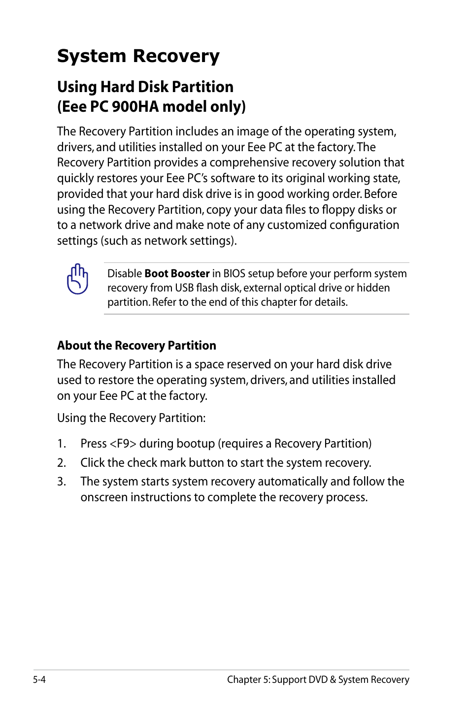 System recovery | Asus Eee PC 900HA/XP User Manual | Page 60 / 76