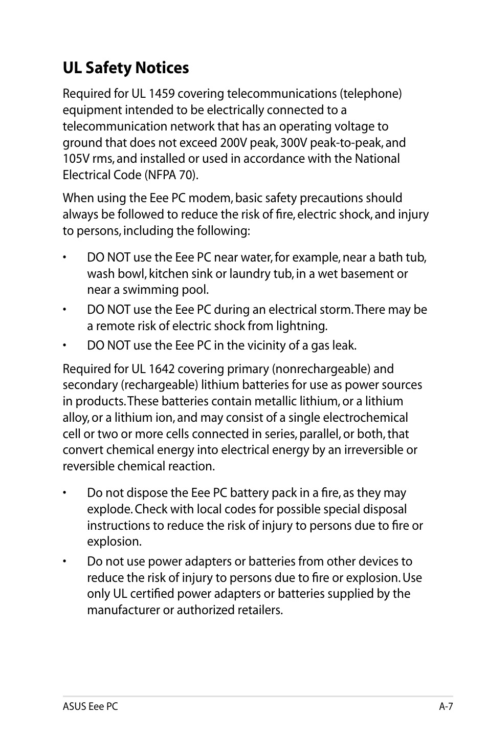 Ul safety notices | Asus Eee PC 900HA/XP User Manual | Page 71 / 76
