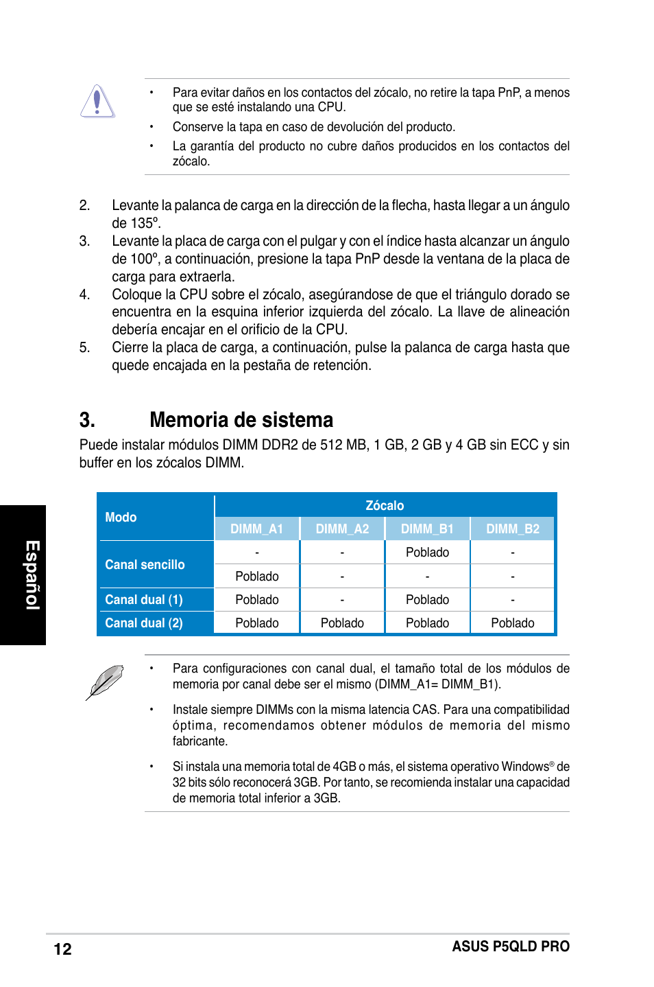 Español | Asus P5QLD PRO User Manual | Page 12 / 42