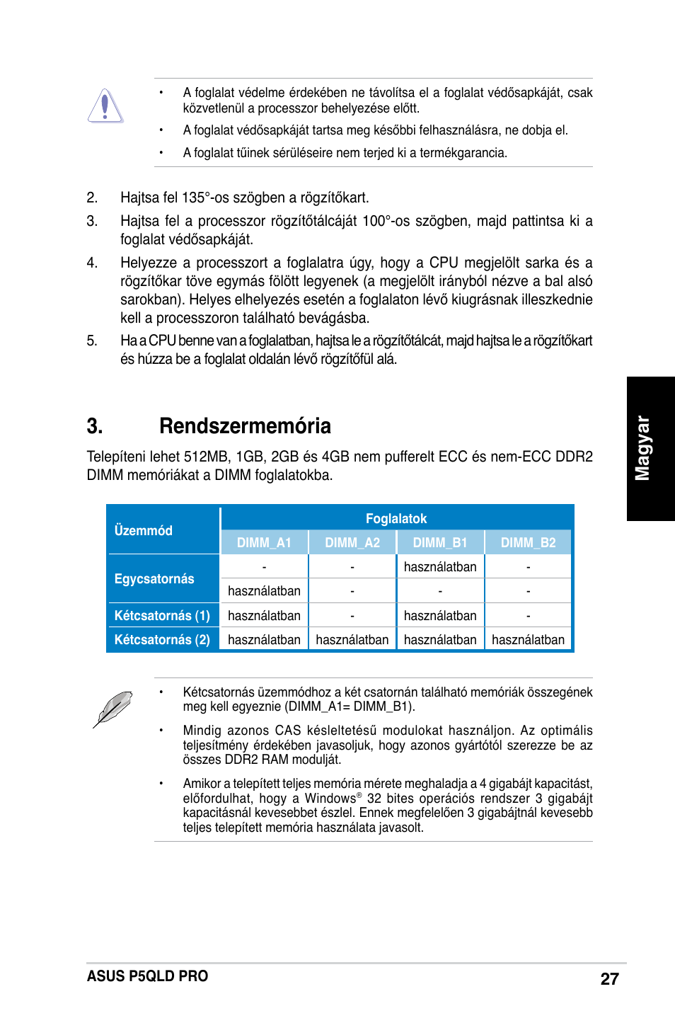 Rendszermemória, Magyar | Asus P5QLD PRO User Manual | Page 27 / 42