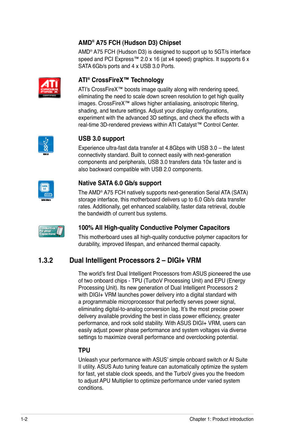 2 dual intelligent processors 2 – digi+ vrm | Asus F1A75-V EVO User Manual | Page 14 / 72