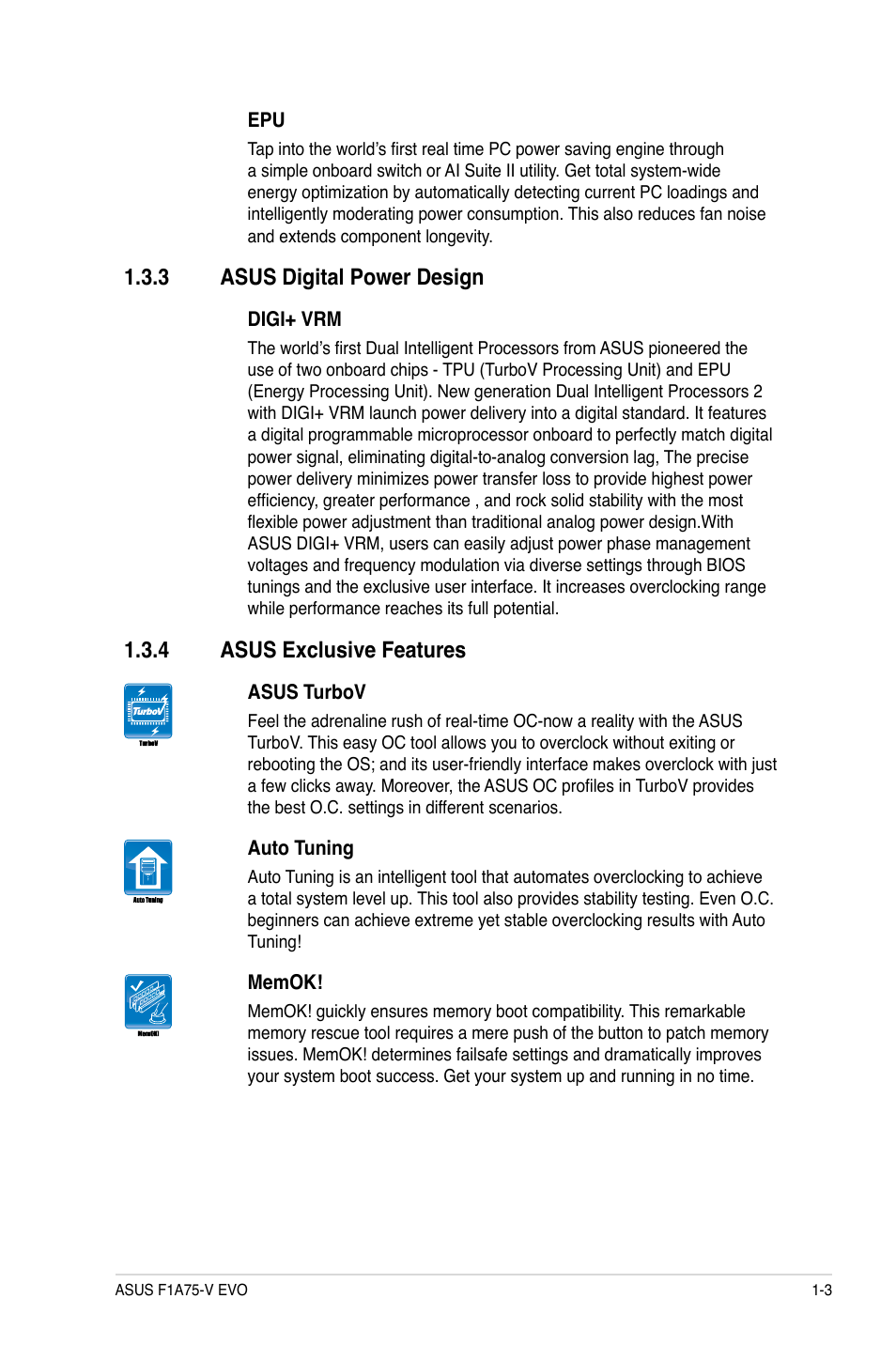 3 asus digital power design, 4 asus exclusive features | Asus F1A75-V EVO User Manual | Page 15 / 72