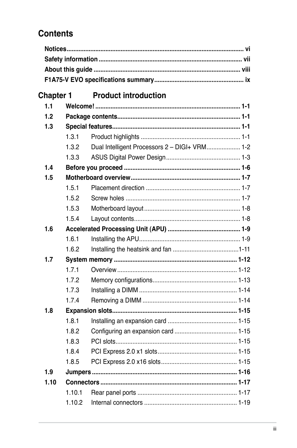 Asus F1A75-V EVO User Manual | Page 3 / 72