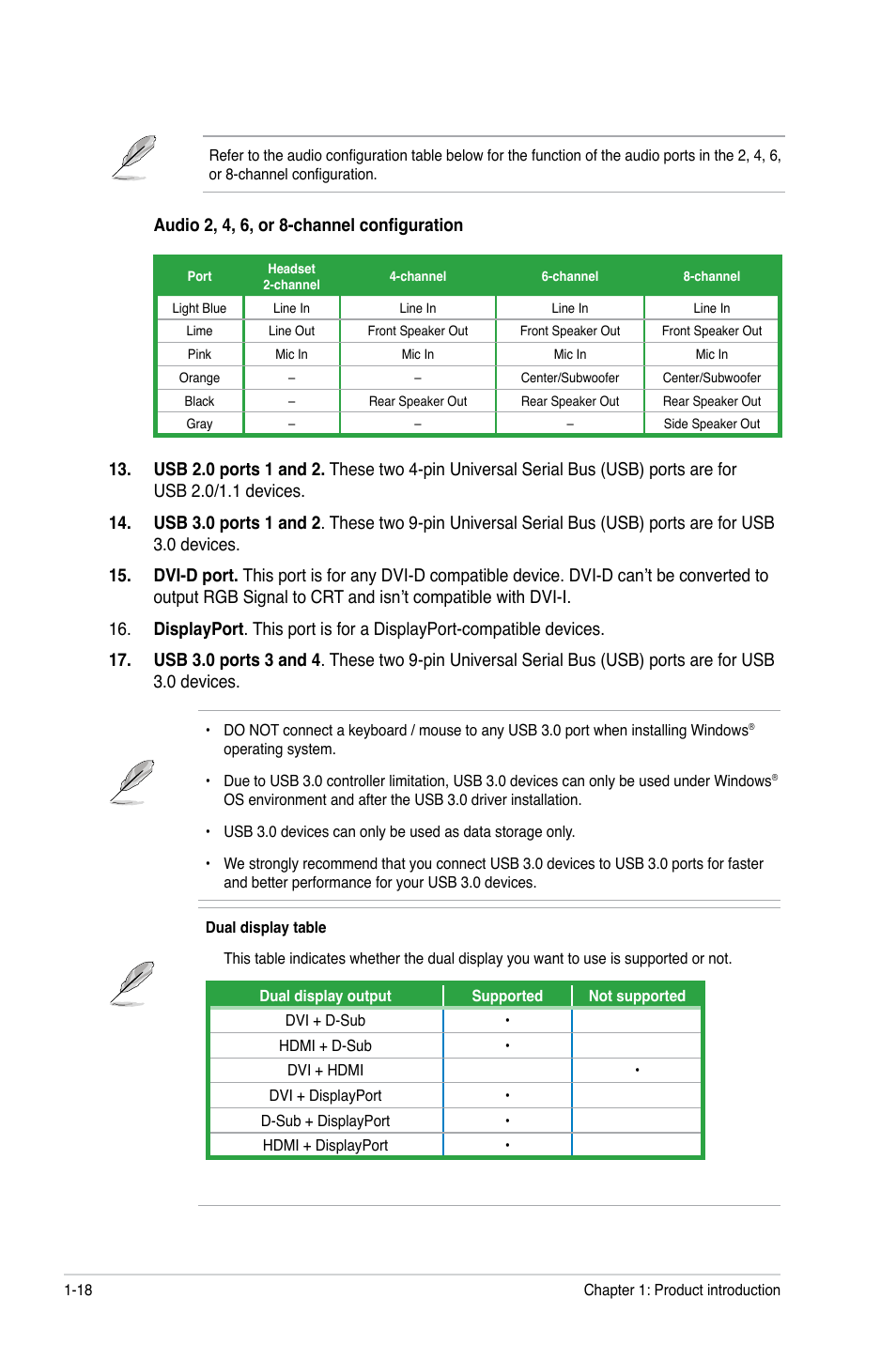 Audio 2, 4, 6, or 8-channel configuration | Asus F1A75-V EVO User Manual | Page 30 / 72