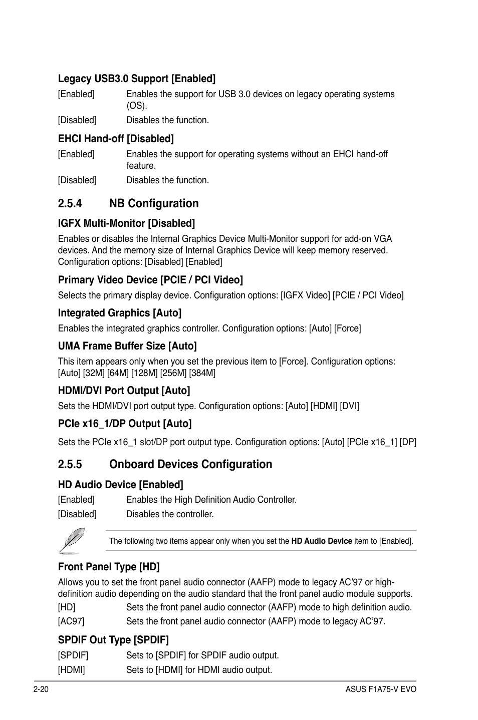 4 nb configuration, 5 onboard devices configuration | Asus F1A75-V EVO User Manual | Page 62 / 72