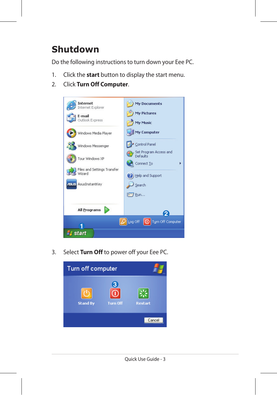 Shutdown | Asus Eee PC 900HD/XP User Manual | Page 3 / 8