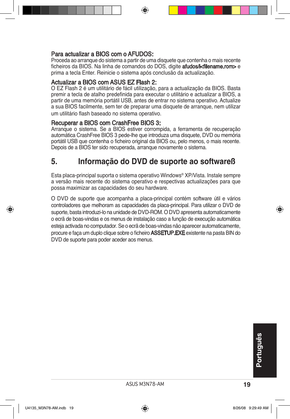 Informação do dvd de suporte ao softwareß, Português | Asus M3N78-AM User Manual | Page 19 / 38