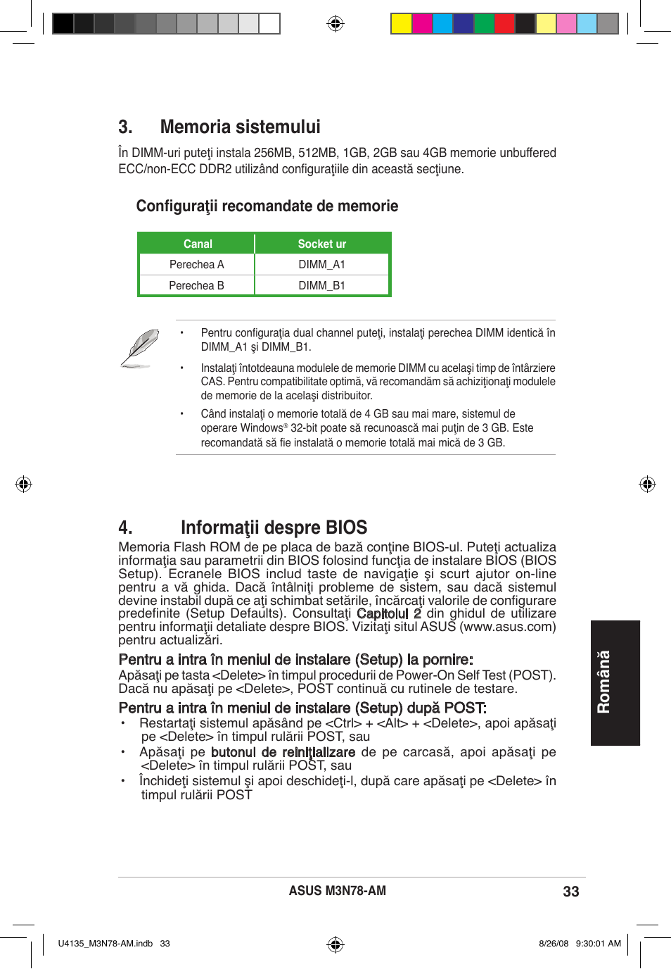 Informaţii despre bios | Asus M3N78-AM User Manual | Page 33 / 38