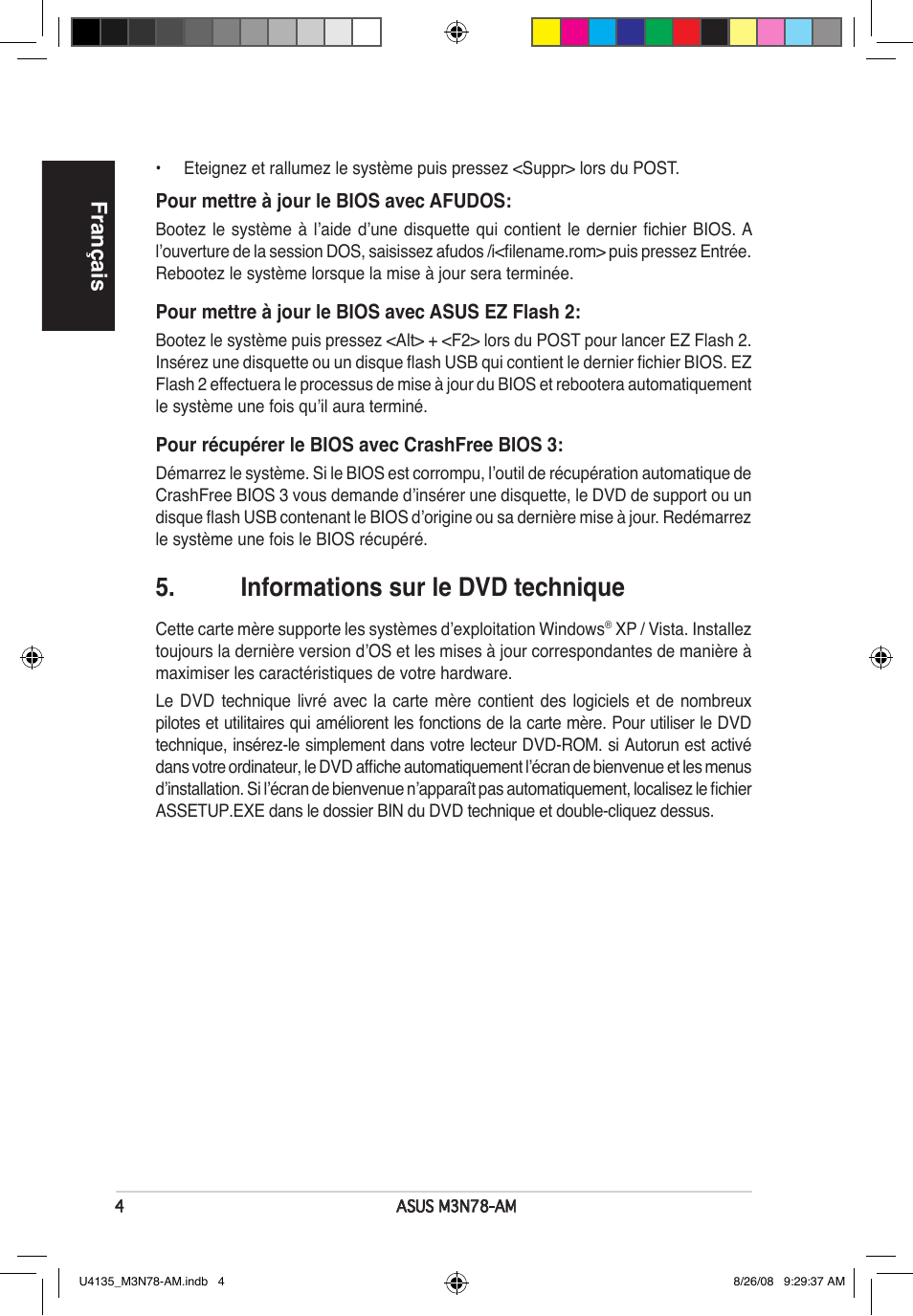 Informations sur le dvd technique, Français | Asus M3N78-AM User Manual | Page 4 / 38