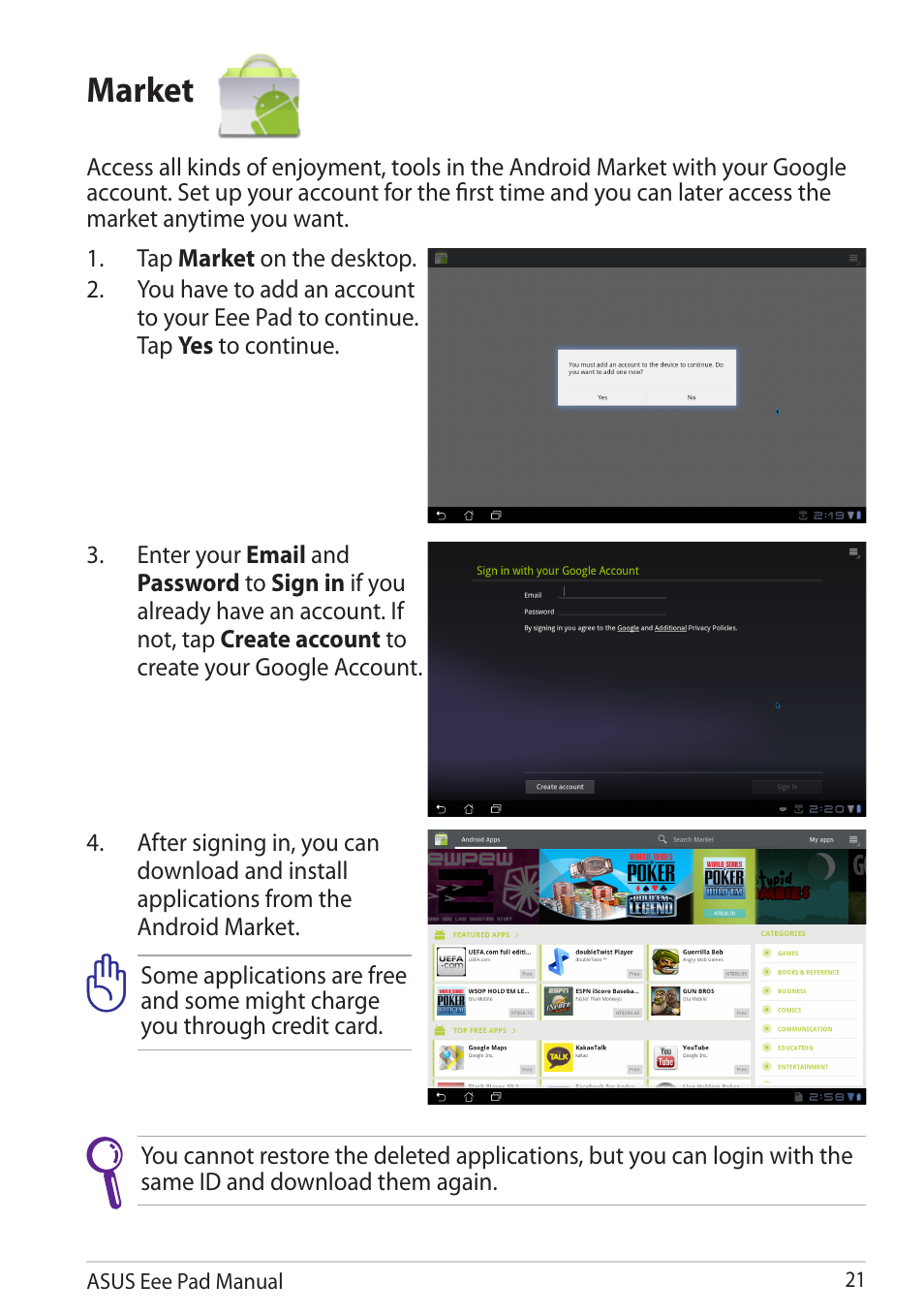 Market | Asus Eee Pad Slider SL101 User Manual | Page 21 / 54