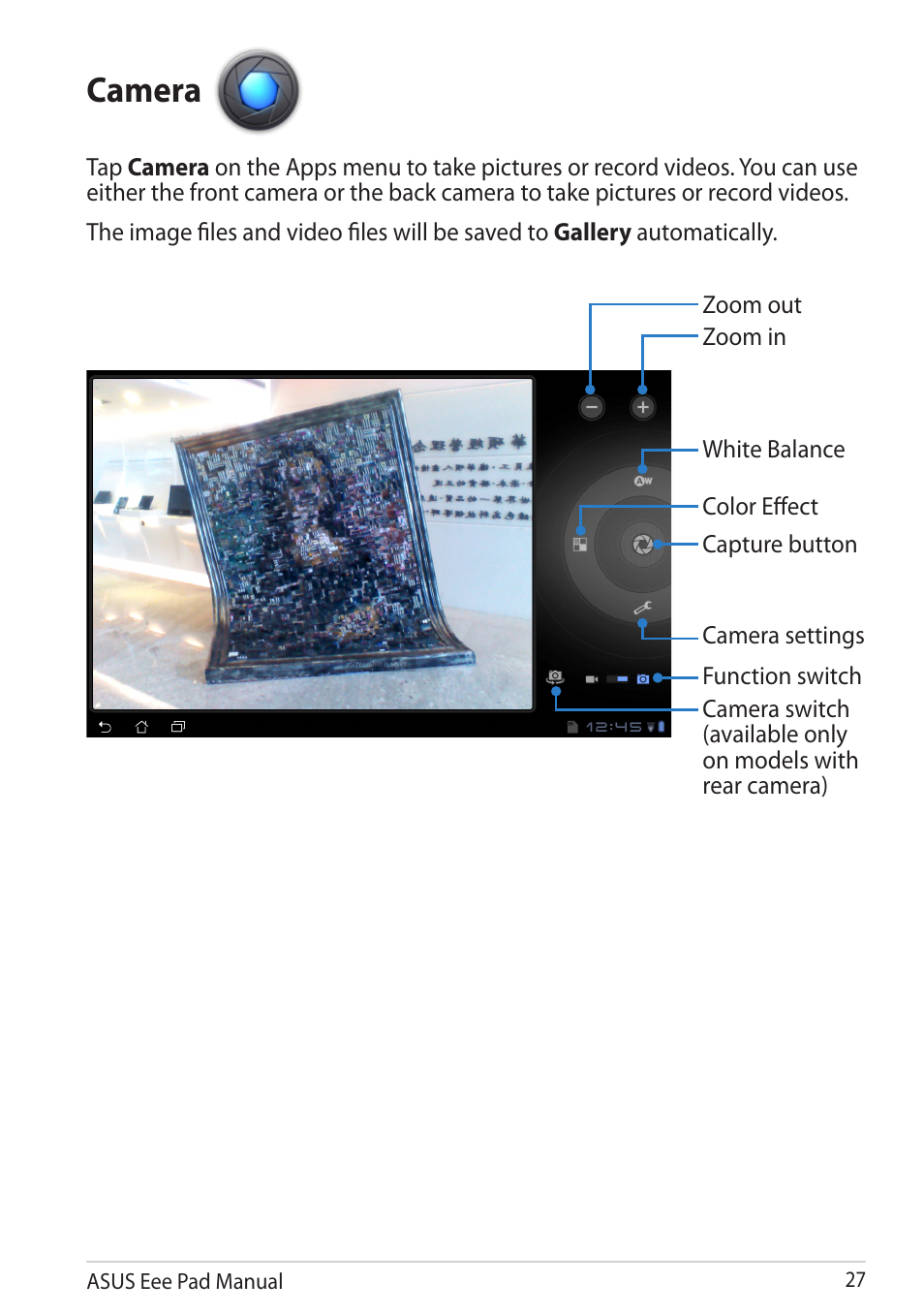 Camera | Asus Eee Pad Slider SL101 User Manual | Page 27 / 54