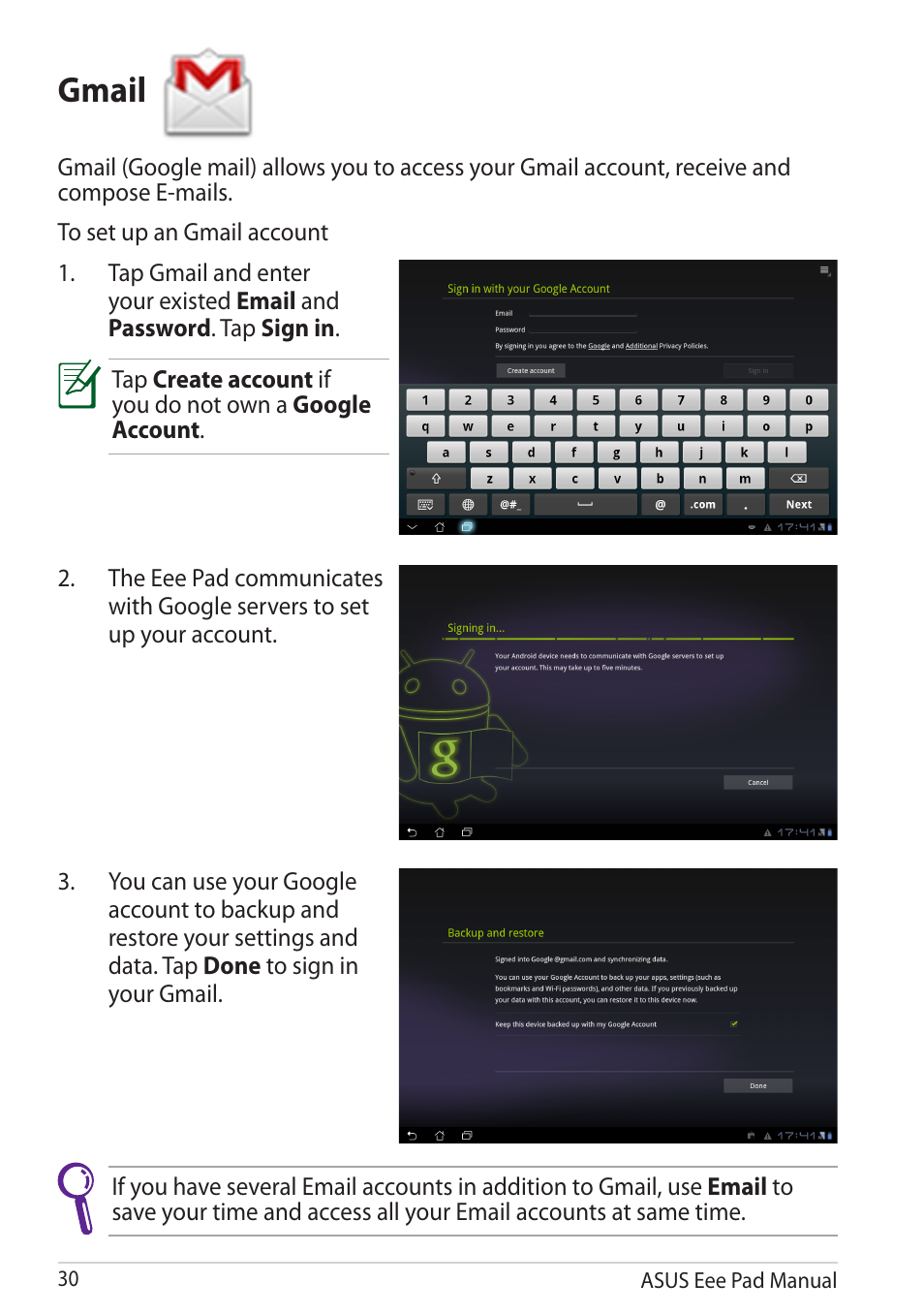 Gmail | Asus Eee Pad Slider SL101 User Manual | Page 30 / 54